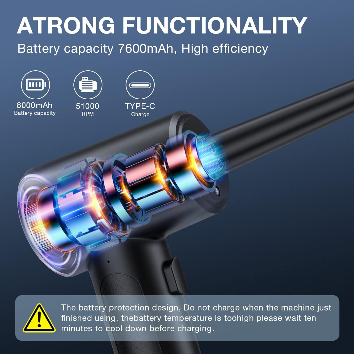 LGINZS Compressed Air Duster, 3 Gear to 51000RPM Cordless Electric 6000Mah Rechargeable Blower with LED Light for Laptop Computer Keyboard Cleaning Pet Hair Crumb Replaces Can image number 4