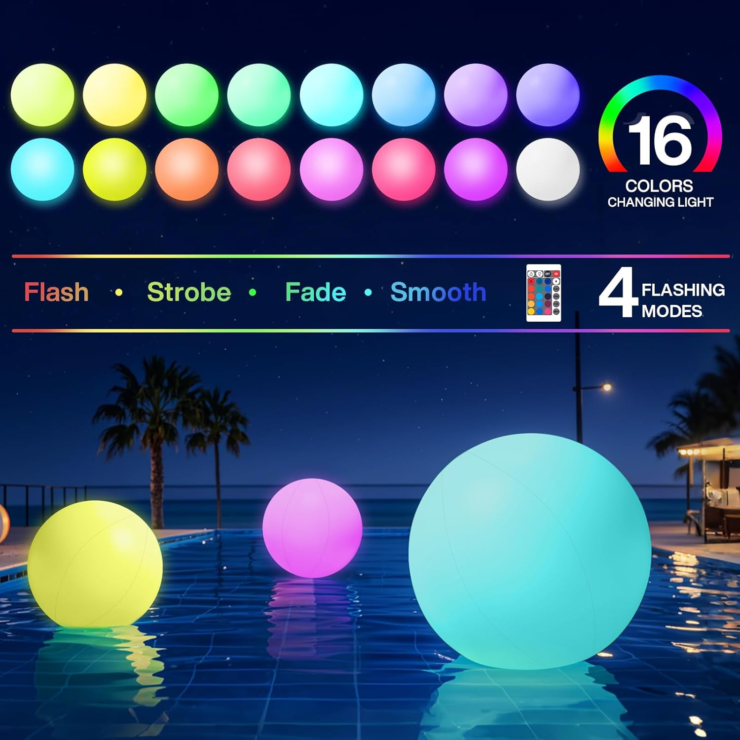 Pool Toys, 5 Packs Light up Beach Balls, 16" LED Glow in the Dark Beach Balls with 16 Colors Lights and 5 Light Modes,With Remote Control for Adults Outdoor Pool Party Games image number 5