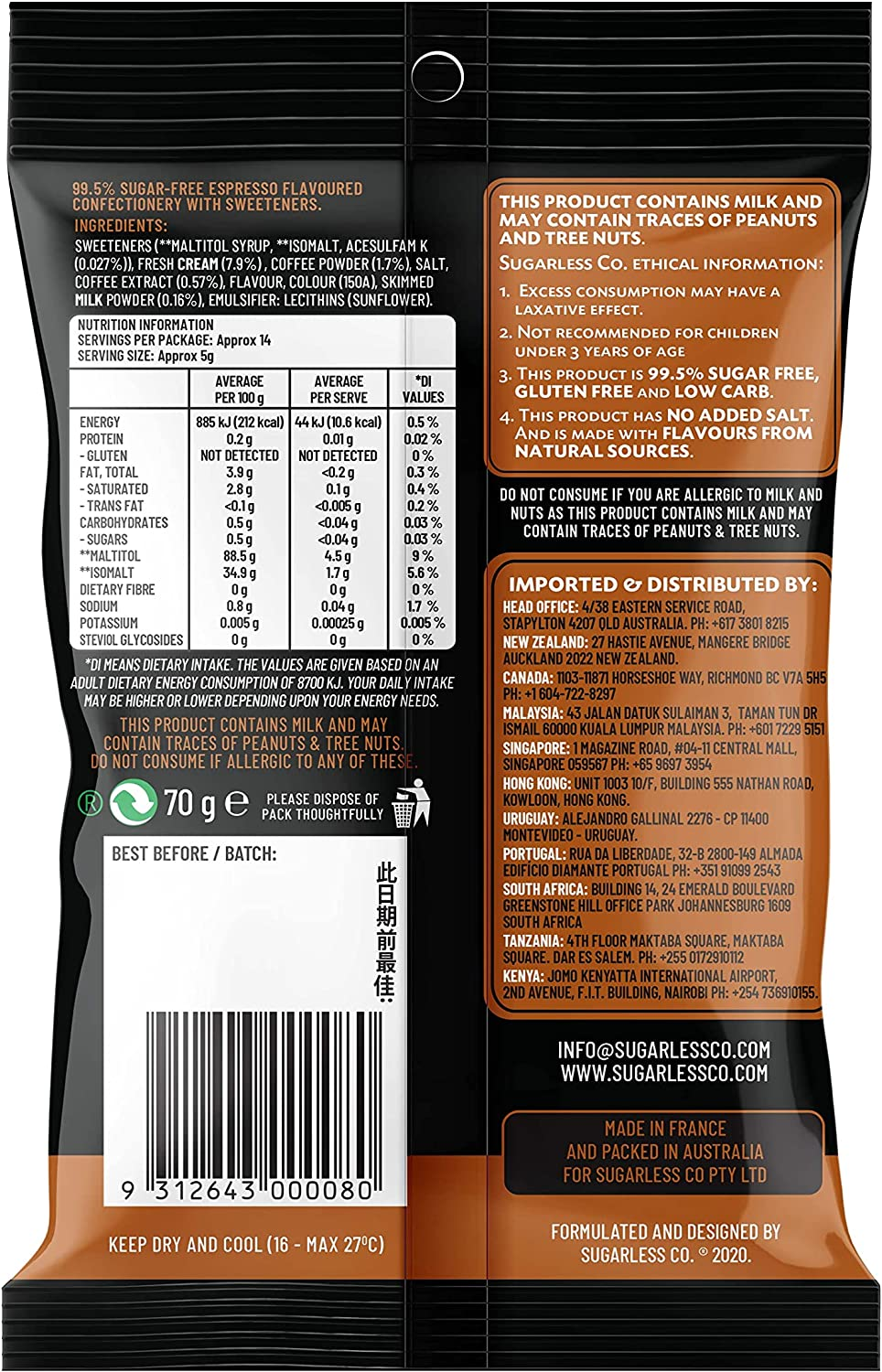 Sugarless Confectionery Aura Hard-Boiled Espresso Flavour 70 G image number 4