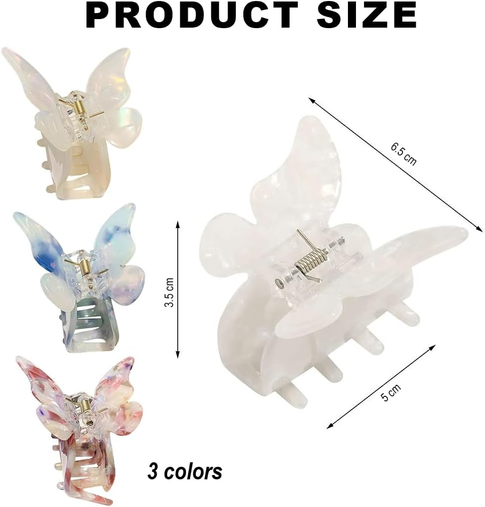 Bangbobi Butterfly Hair Clip Set - 3 Medium Acrylic Hair Clips for Women and Girls - Non-Slip, Glitter and Cute - for Thin and Thick Hair image number 1