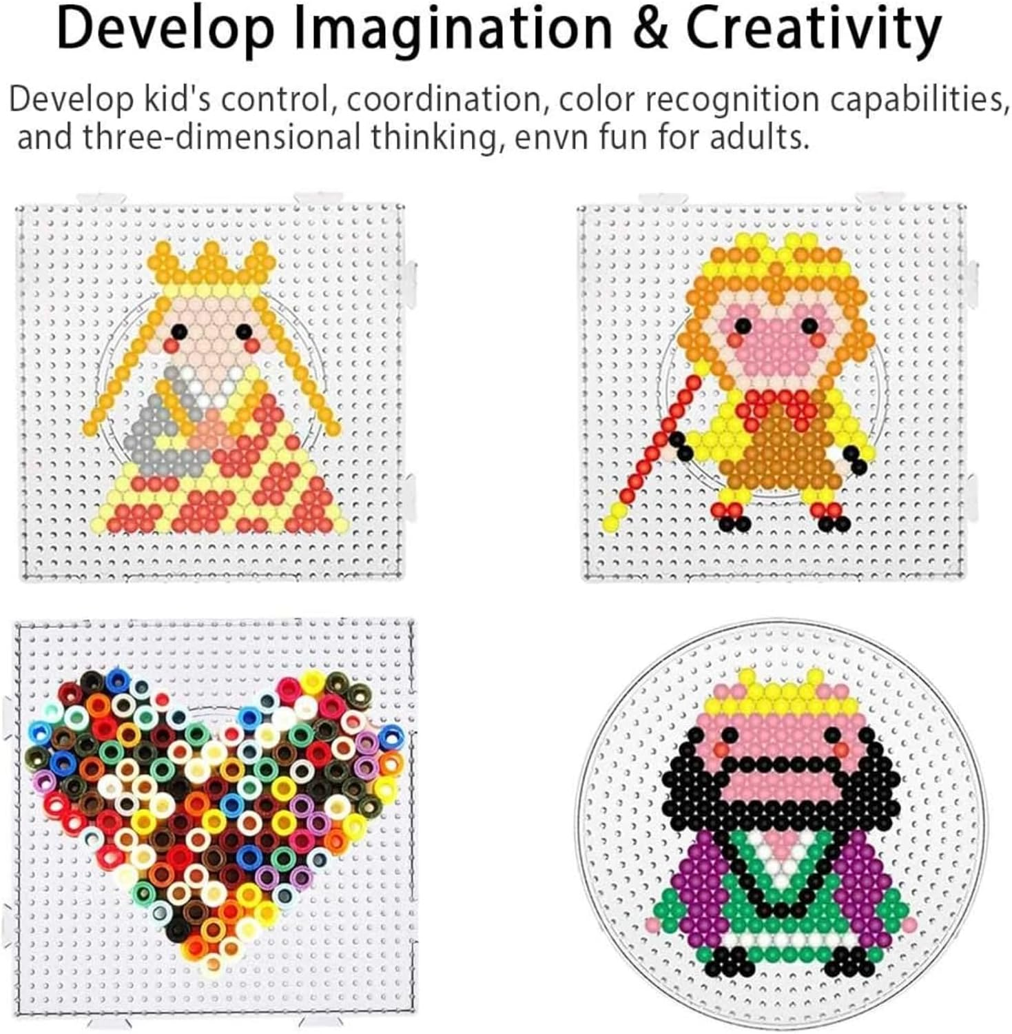 MILIOG Large Clear Plastic Fuse Bead Boards Kit, Pegboards for Kids Crafts with Storage Case