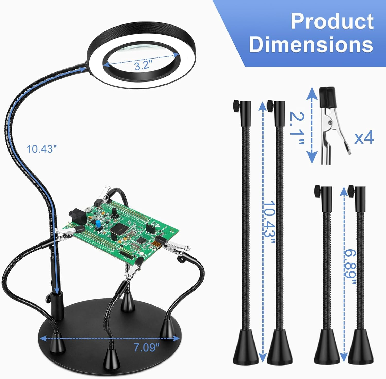 Magnieopti Magnetic Helping Hands Soldering Station with 10X Magnifying Glass with Light, PCB Holder 4 Flexible Arms Magnifier and Third Hand Tool for Electronic Repair Soldering Jewelry Craft image number 4