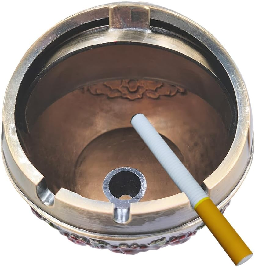 Hourwof Smokeless Ashtray with Lid - Peacock Windproof for Outdoor Patio Balcony, Metal Cigarettes for Home Office Tabletop Decor - Birthday Housewarming Gift, Bronze image number 2