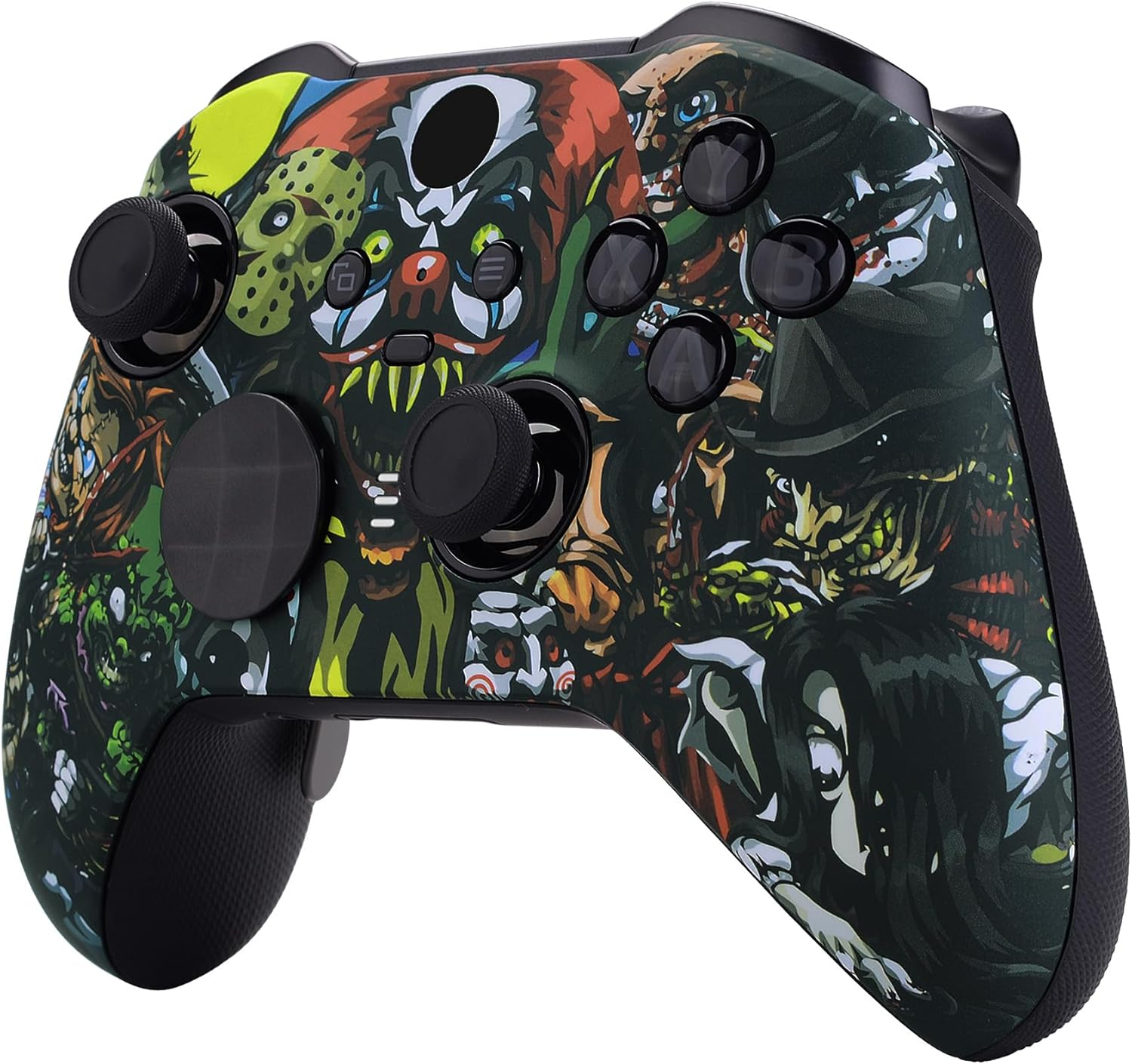 Extremerate Scary Party Patterned Faceplate Cover, Soft Touch Front Housing Shell Case Replacement Kit for Xbox One Elite Series 2 Controller Model 1797 - Thumbstick Accent Rings Included image number 1