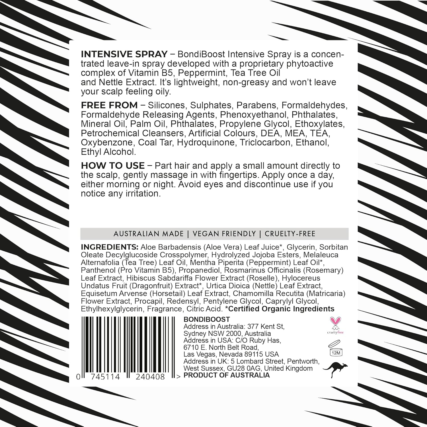 Bondiboost Intensive Spray 4.23 Fl Oz - Fuller Hair Leave-In Treatment - Boost Volume, Thickness, + Soften Hair - Root Lifting - Lightweight Non-Greasy Formula - Vegan/Cruelty-Free - Australian Made