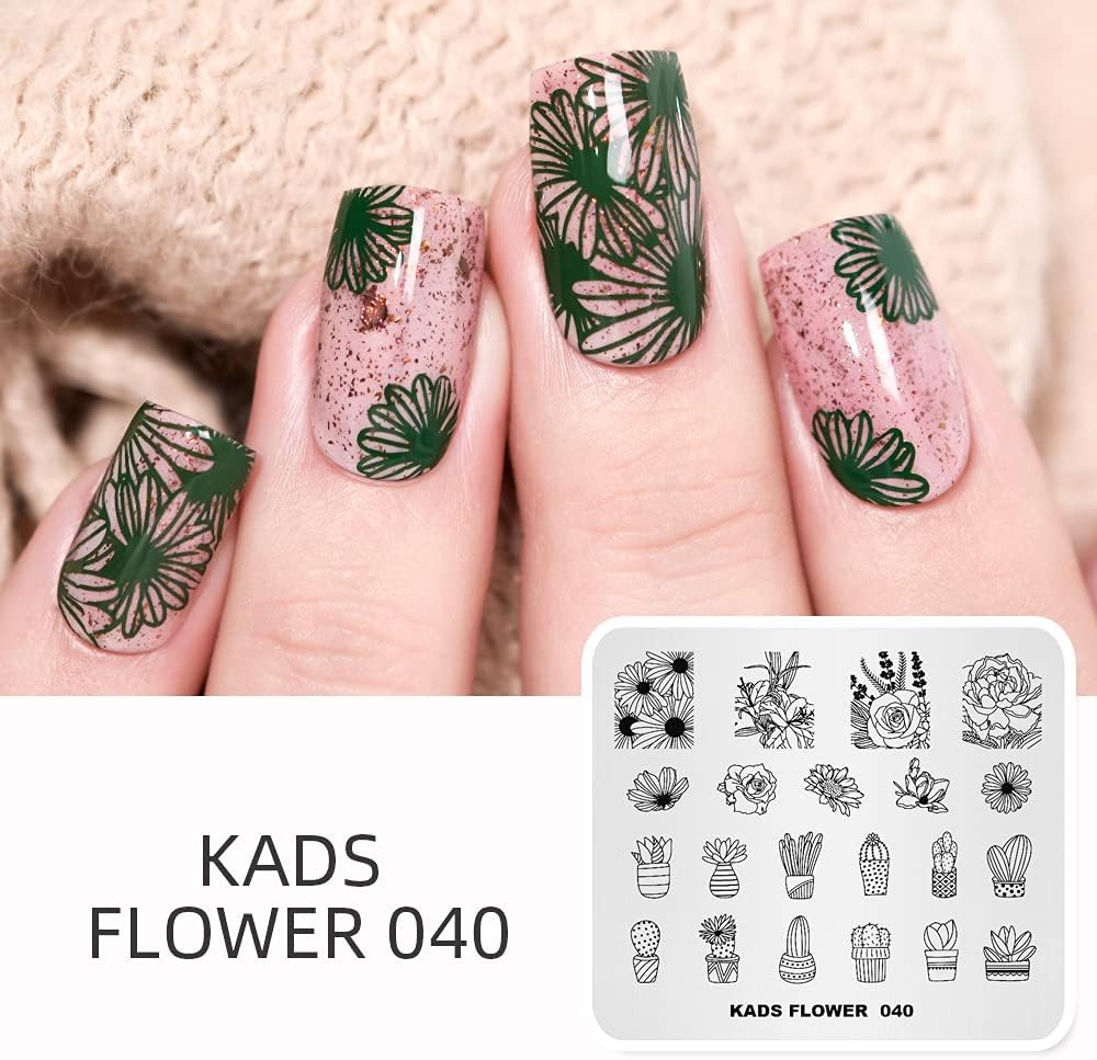 ALEXNAILART Nail Stamping Stencil - Stainless Steel Nail Stencil - Cactus Pattern & Flower Design - DIY Nail Art Tool image number 5