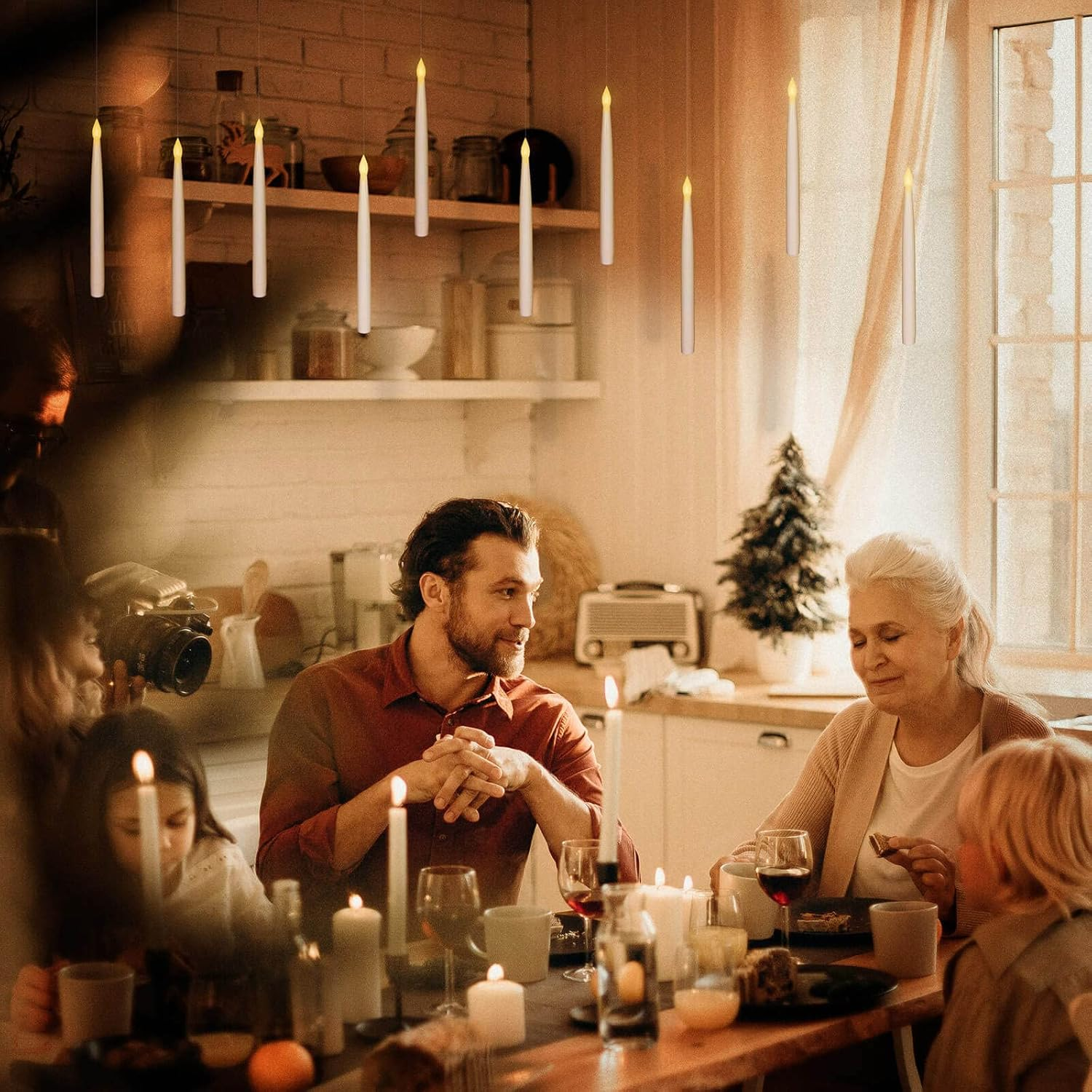 Leejec 10Pcs Flameless Taper Floating Candles with Magic Wand Remote, Halloween Decorations, Indoor Christmas Home Decor, Flickering Warm Light, Battery Operated 10.8" LED Electric Window Candle image number 5