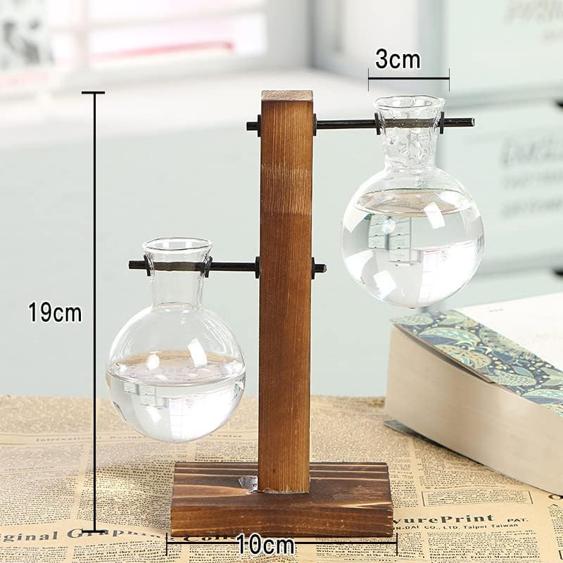 Wooden Stand Glass Flower Vase Hydroponic Hanging Plant Terrarium Container, Modern Hanging Flower Container image number 5