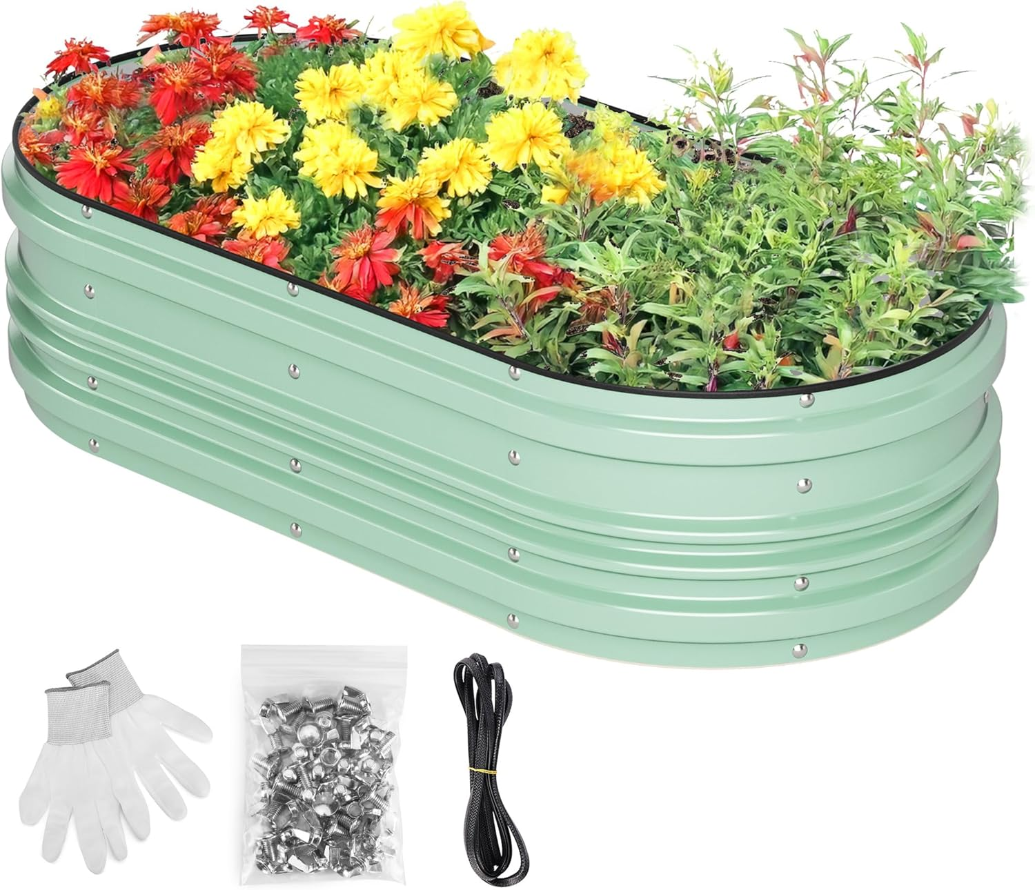 WORKPRO 121&times;61&times;30.5Cm Galvanized Raised Garden Bed Set, Rust & Corrosion Protection, Easy Assembly, Safe Edge, Ideal for Vegetables & Flowers, Green - White image number 7