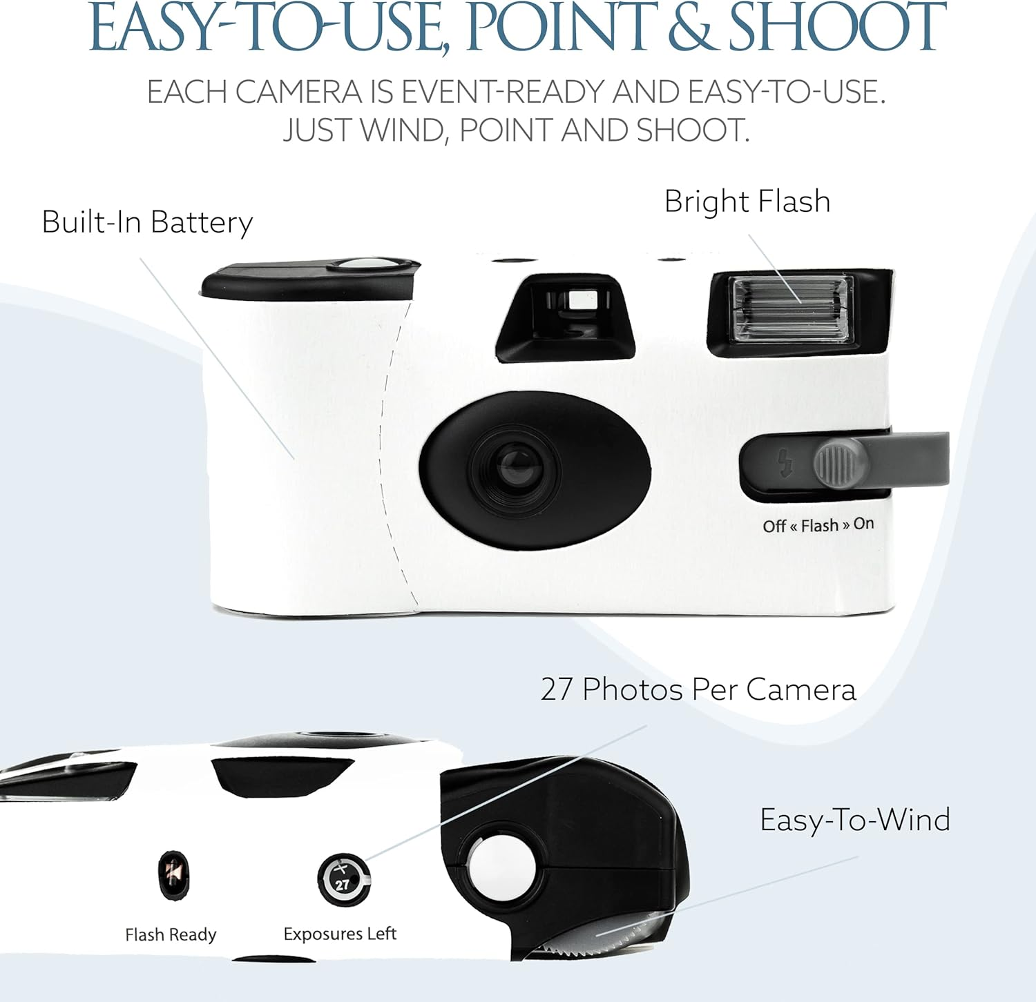 Disposable Cameras Bulk (12 Pack) &ndash; White Single Use Camera Set: Perfect for Weddings, Baby Showers, Birthday Parties & All Events &ndash; 35Mm ISO 400 Film, 27 Exposures, Bright Flash, Easy-To-Use, Vintage image number 4