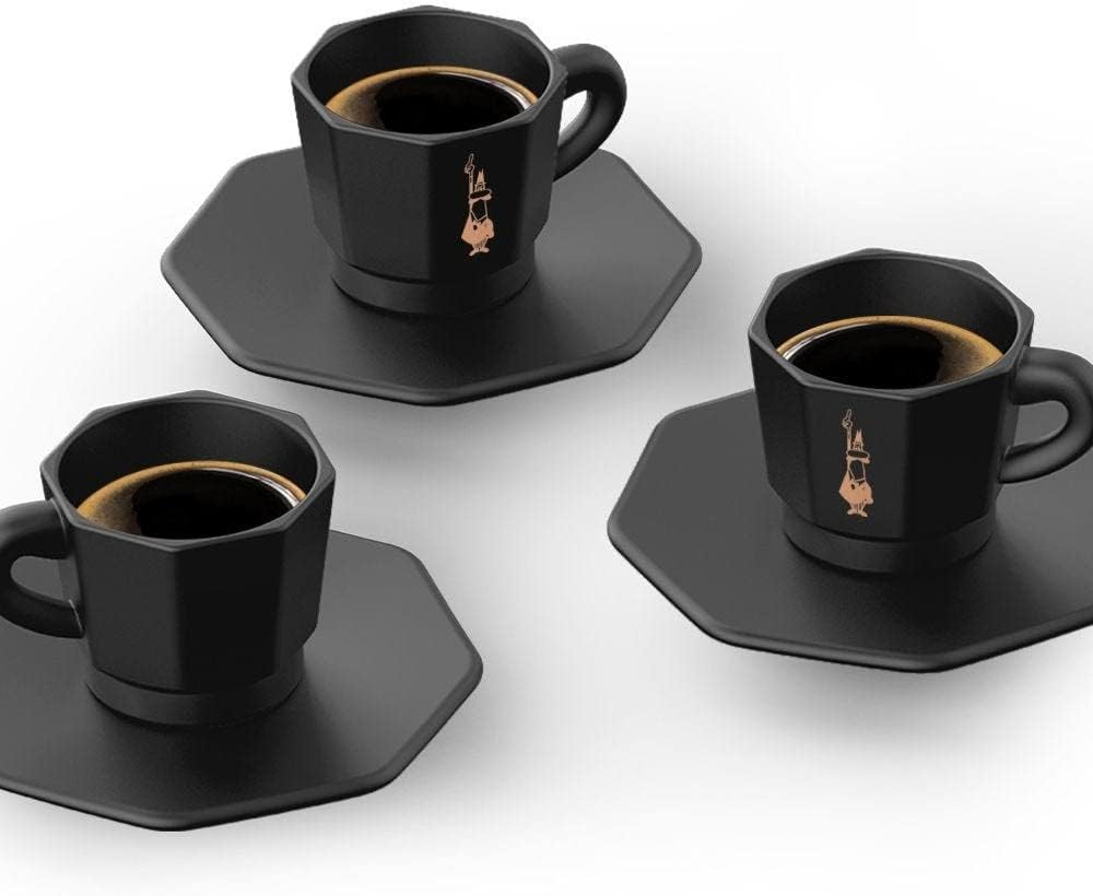Bialetti - 4 Pieces Set of 8-Faced Espresso Coffee Cups with Gentleman with Moustaches Logo, Porcelain, White image number 2