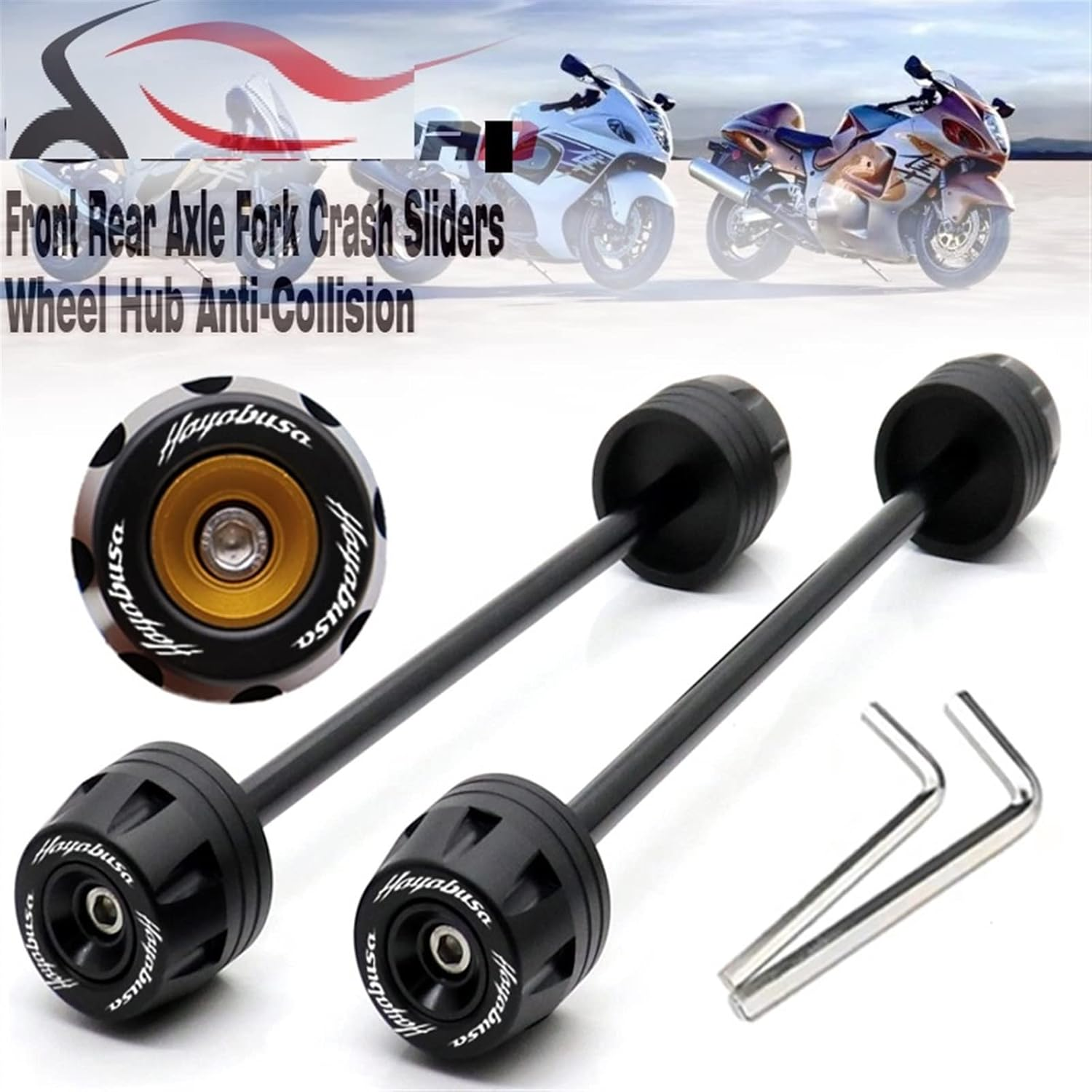 Motorbike Frame Sliders for S┐UZUKI GSX 1300R HAYABUSA 1999-2020 07 08 Motorcycle Accessories Wheel Protector GSX1300R Front Rear Axle Fork Crash Sliders (Color : Black, Size : 1 Pair) image number 4