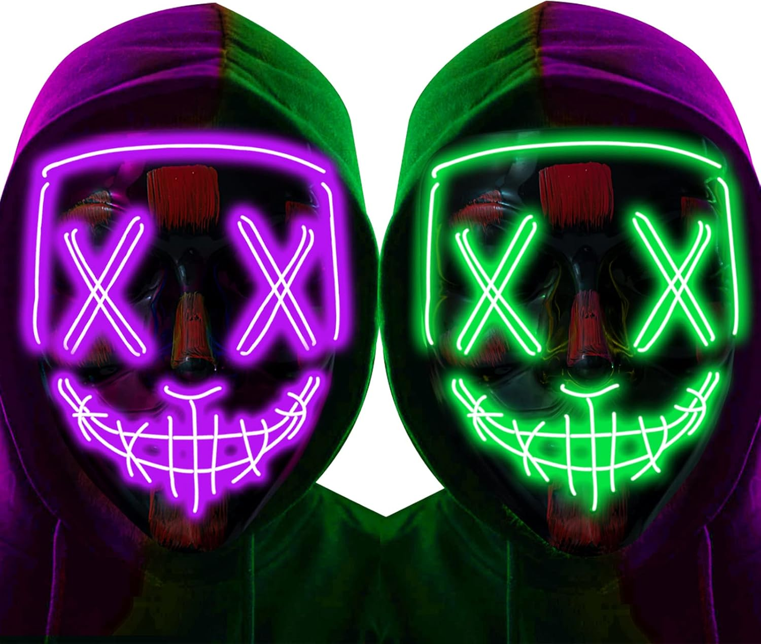 2 Pack Halloween Purge Mask,Led Light up Mask Scary Mask for Man Kids Cosplay Halloween Costume Masquerade Parties,Carnival