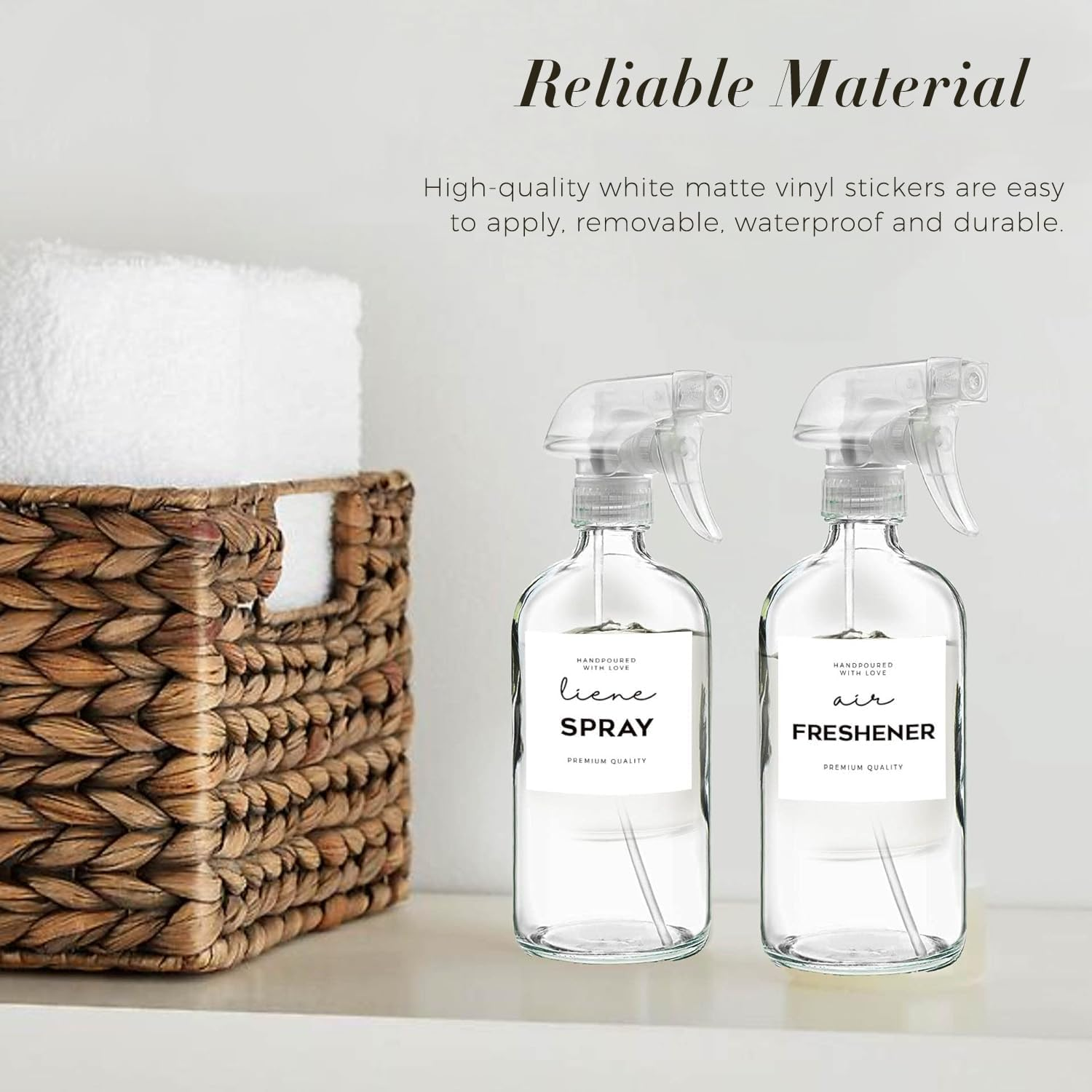 Minimalist Laundry Room Labels Set, V2Croft 48 White Matte Stickers on Clear Canisters, Home Organization Stickers for Cabinet & Drawer, Laundry Room, Linens & Cleaning Supplies(Water Resistant) image number 2