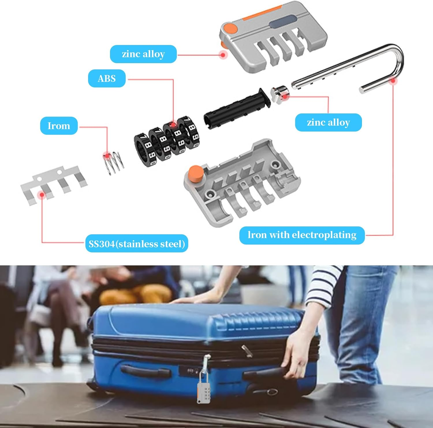 Upgraded Version Combination Padlock, 4 Digit Number Lock for Your Own Password, Solid Lock Body with Steel Shackle, Outdoor Weatherproof Padlock for Locker Luggage Drawer Zipper Fence (2BK+2GR) image number 5