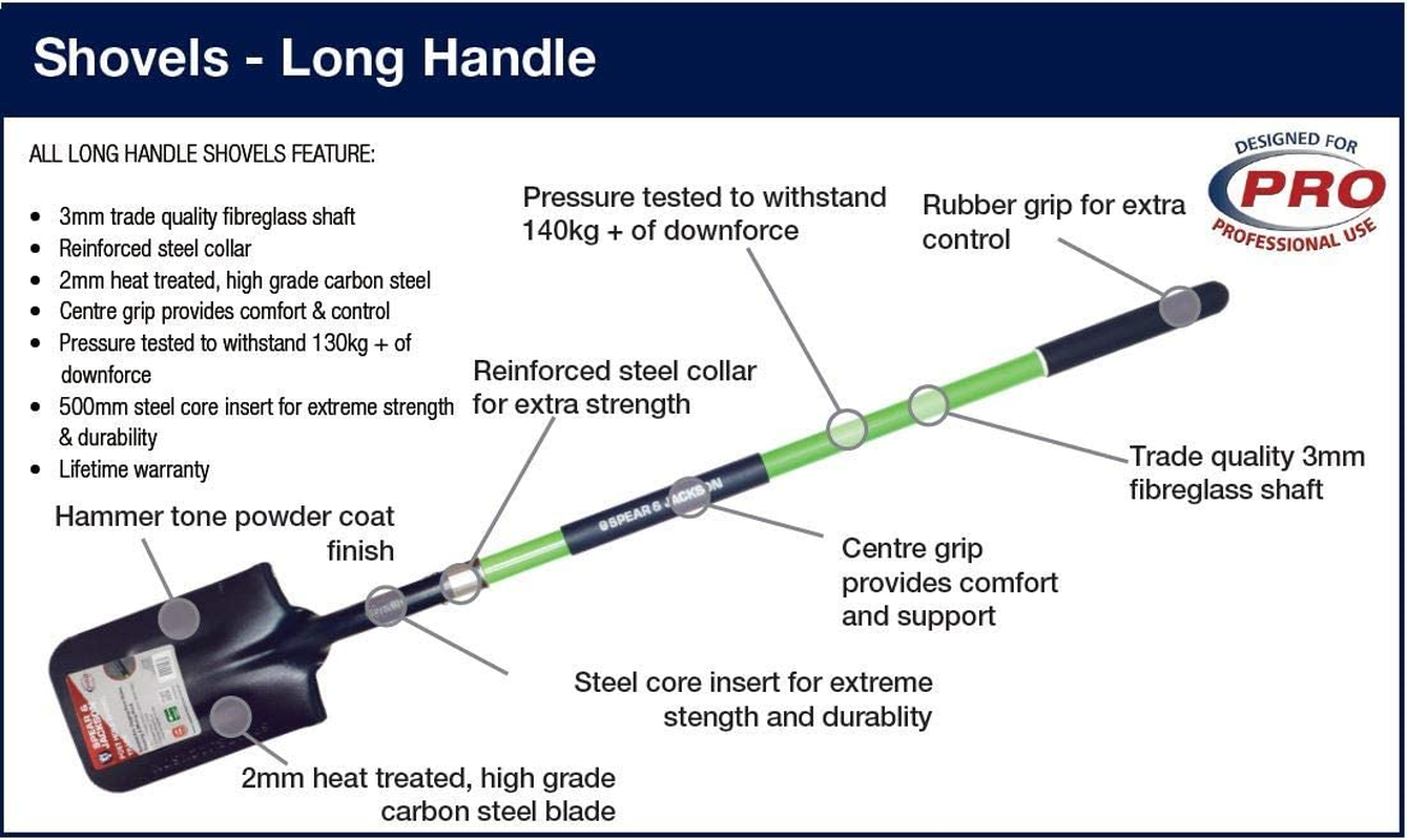 Spear & Jackson Post Hole Long Fiberglass Handle Shovel