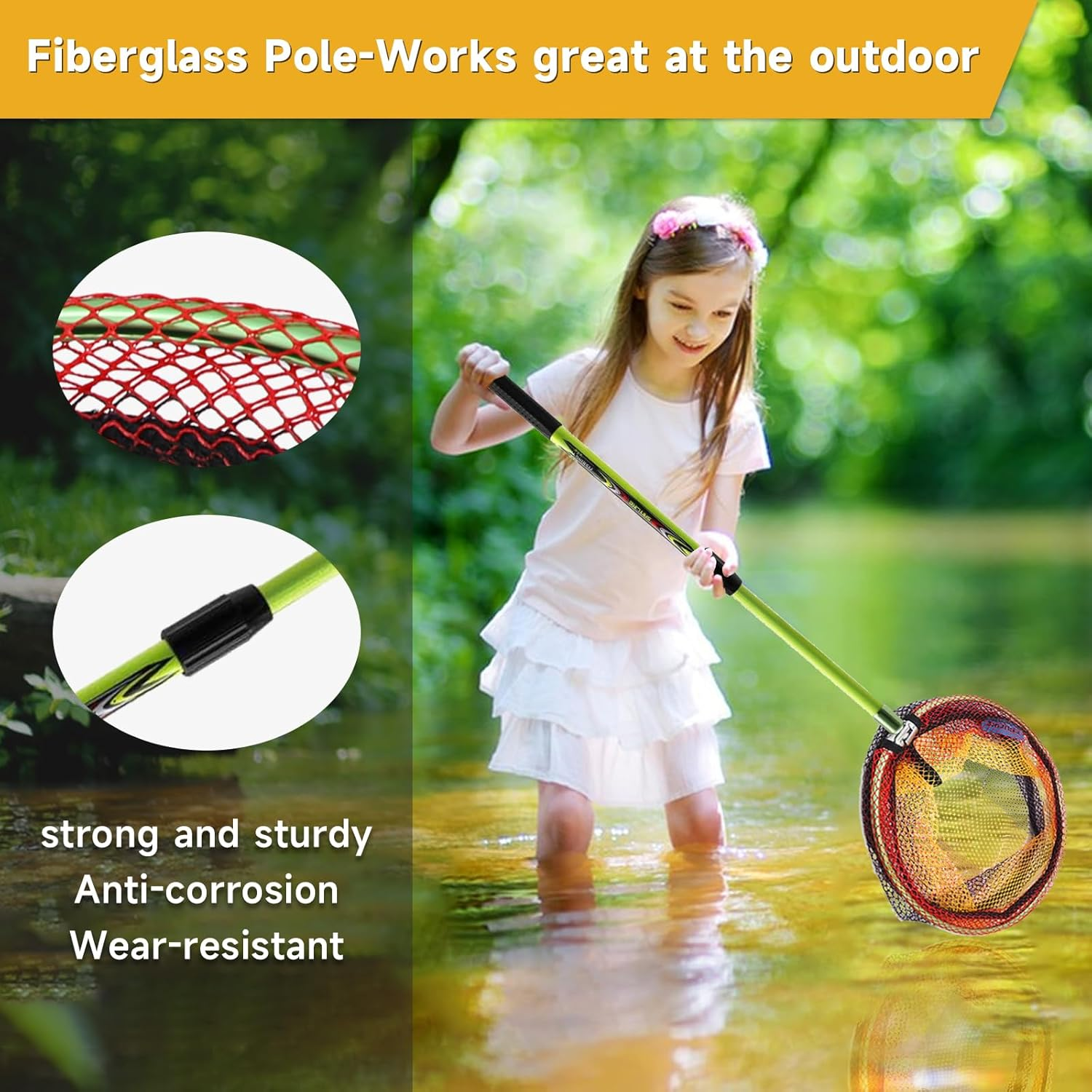Fishing Landing Net Children'S Fishing Net 40In with Telescopic Pole Handle Rubber Coated Nylon Mesh, Non-Slip EVA Grip for Freshwater or Saltwater image number 2