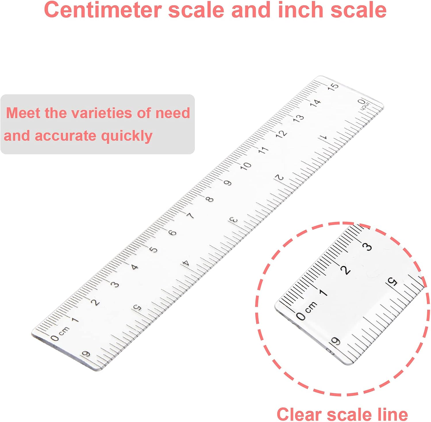 Pletpet 2 Pack 6 Inch Clear Plastic Ruler Straight Shatterproof Rulers Transparent Rulers for Office Supply Ruler (Clear)