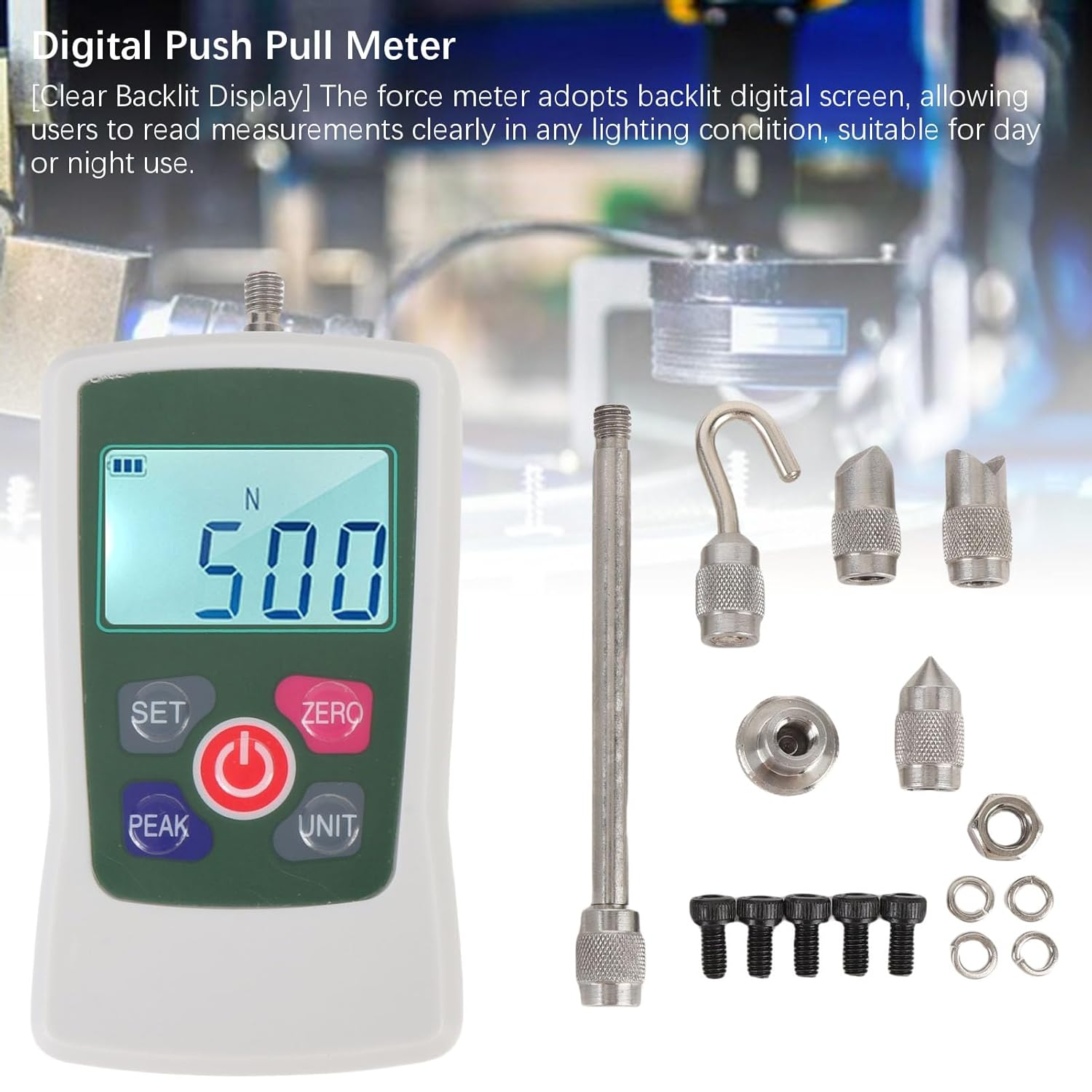 Push Pull Meter Portable Highaccuracy Digitalforce Tester with Clear Backlit Display and Enhancedaccuracy Settings for Industrial Use image number 3