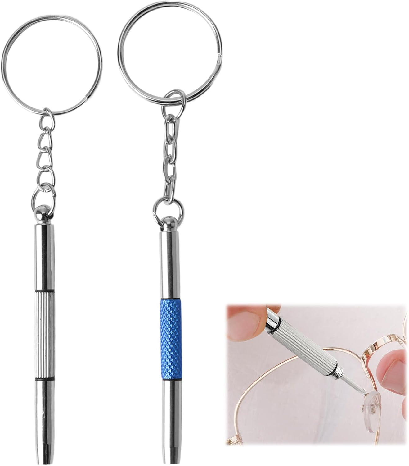 2 Pcs Precision Screwdriver Eyeglass Repair Kit, 3-In-1 Mini Screwdriver Set with Keyring for Glasses, Watches, Electronics & Small Devices, Compact & Portable (Blue)
