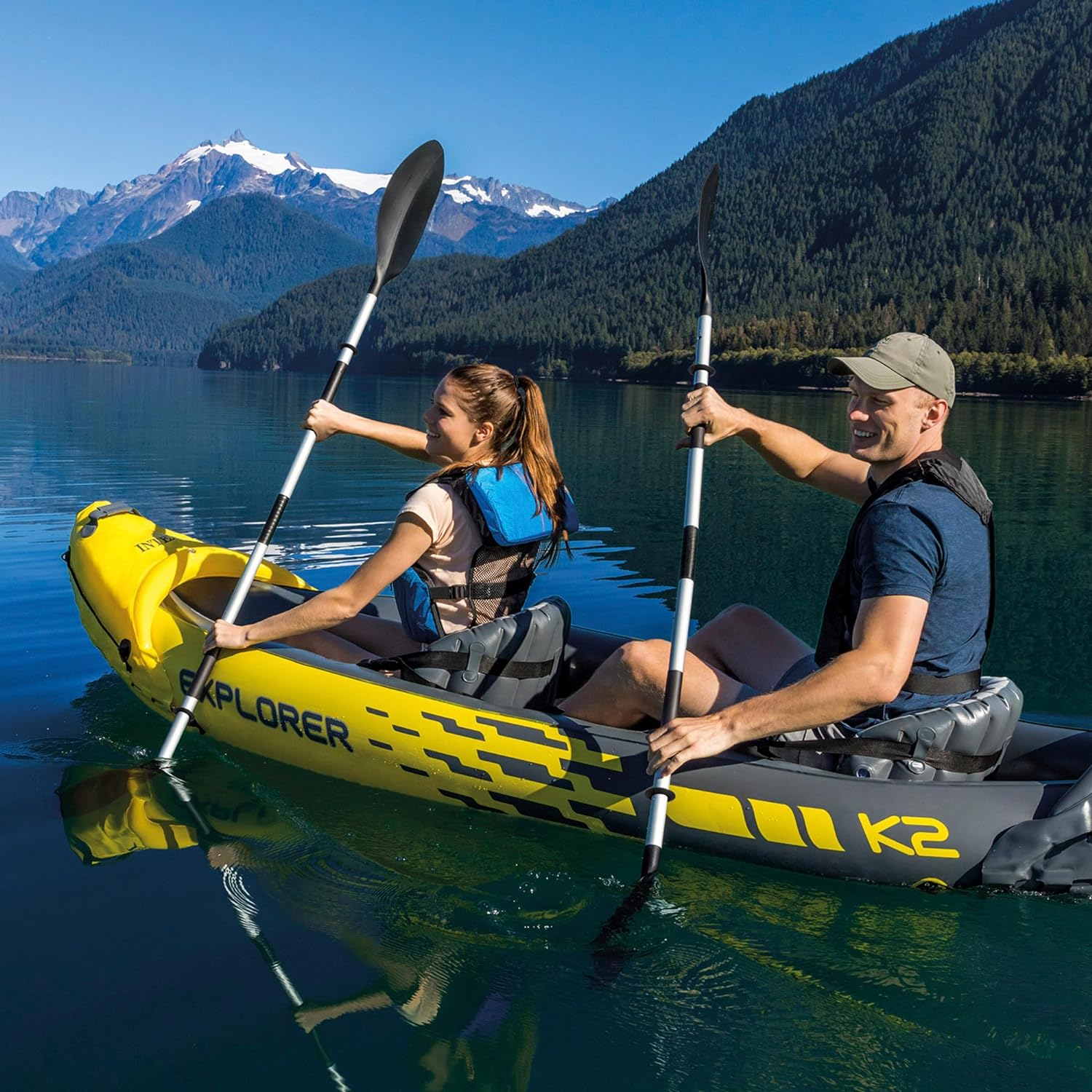 Intex Explorer K2 Kayak, 2-Person Inflatable Kayak Set with Aluminum Oars and High Output Air Pump image number 1