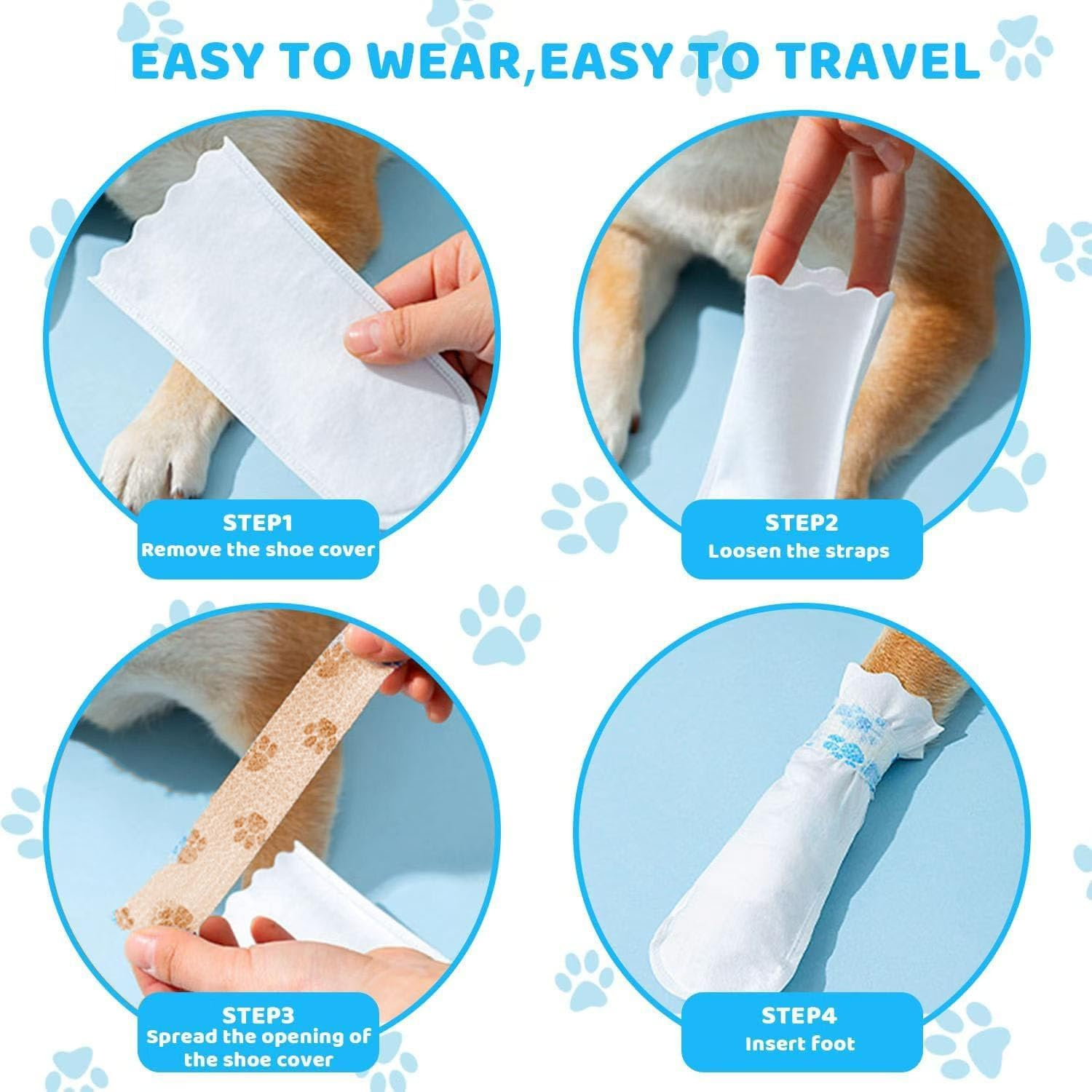 Disposable Dog Boots Paw Protectors Dog Shoes for Small Size Dogs 20 Pcs Pet Shoes with Adjustable Dog Paw Bandage Waterproof Dog Foot Paws Covers Booties for Outdoor & Indoor Walking (White, S)