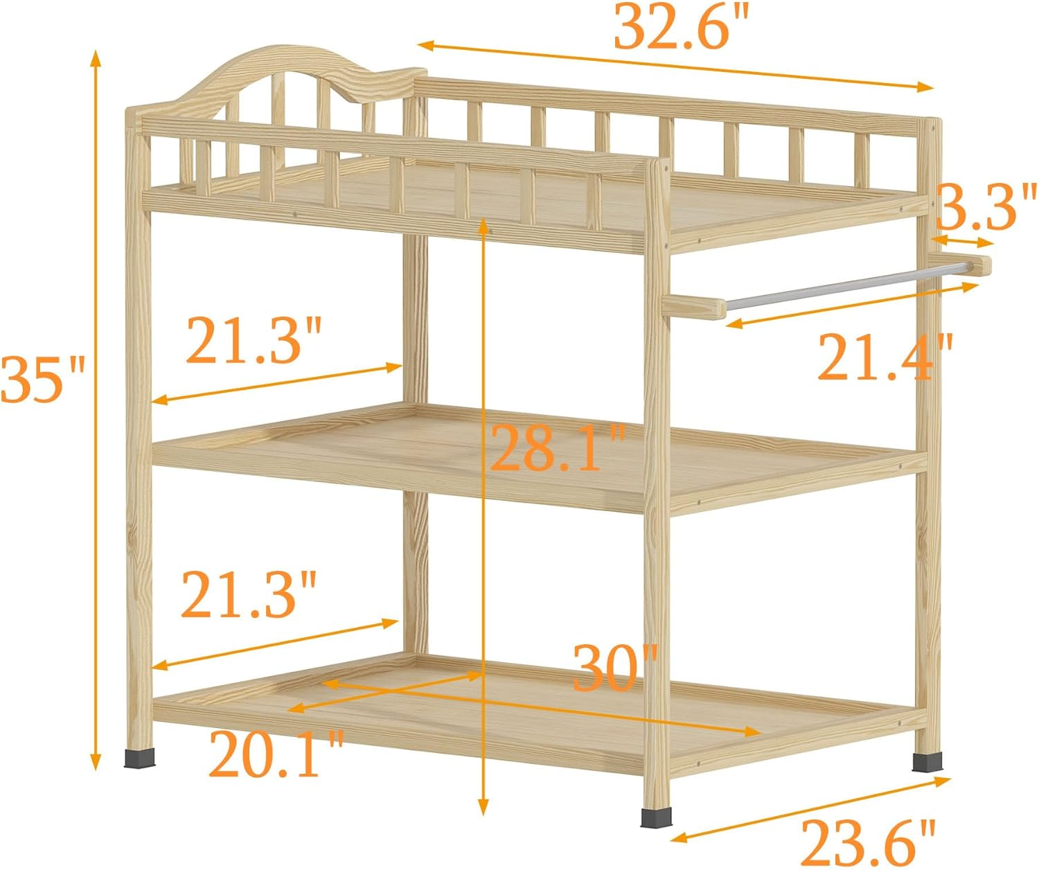 Baby Changing Table with Storage Shelves, Wooden Portable Nursery Diaper Changing Station for Infants, Children'S Room, Bedroom, Natural, Pine Wood image number 6