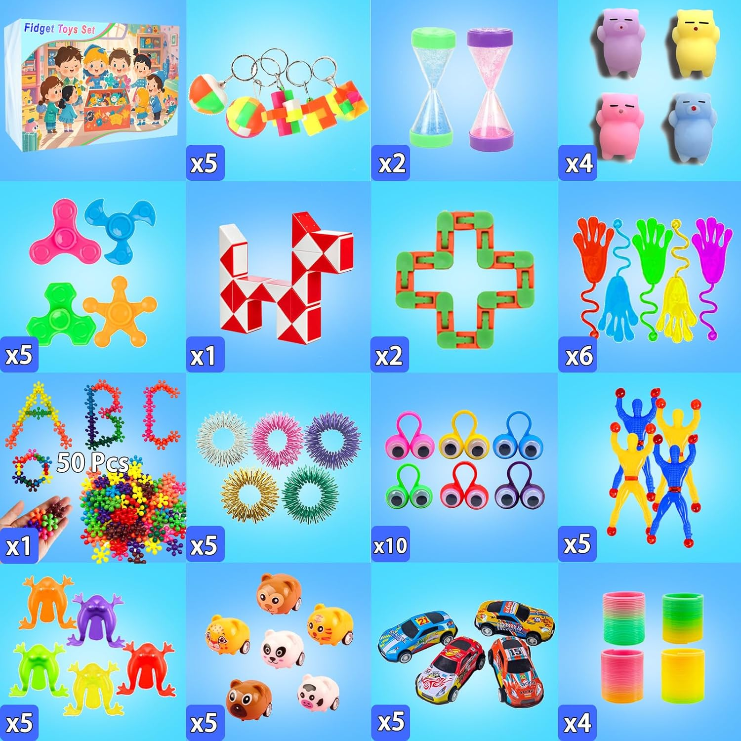 Fidget Toys Set, 110 Pcs Party Favors Stress Relief Sensory Toy Set for Kids & Adults, Goodie Bags Fillers for Kids Birthday Party, Easter Basket Stuffers, Classroom Prizes, Treasure Box Toys image number 6