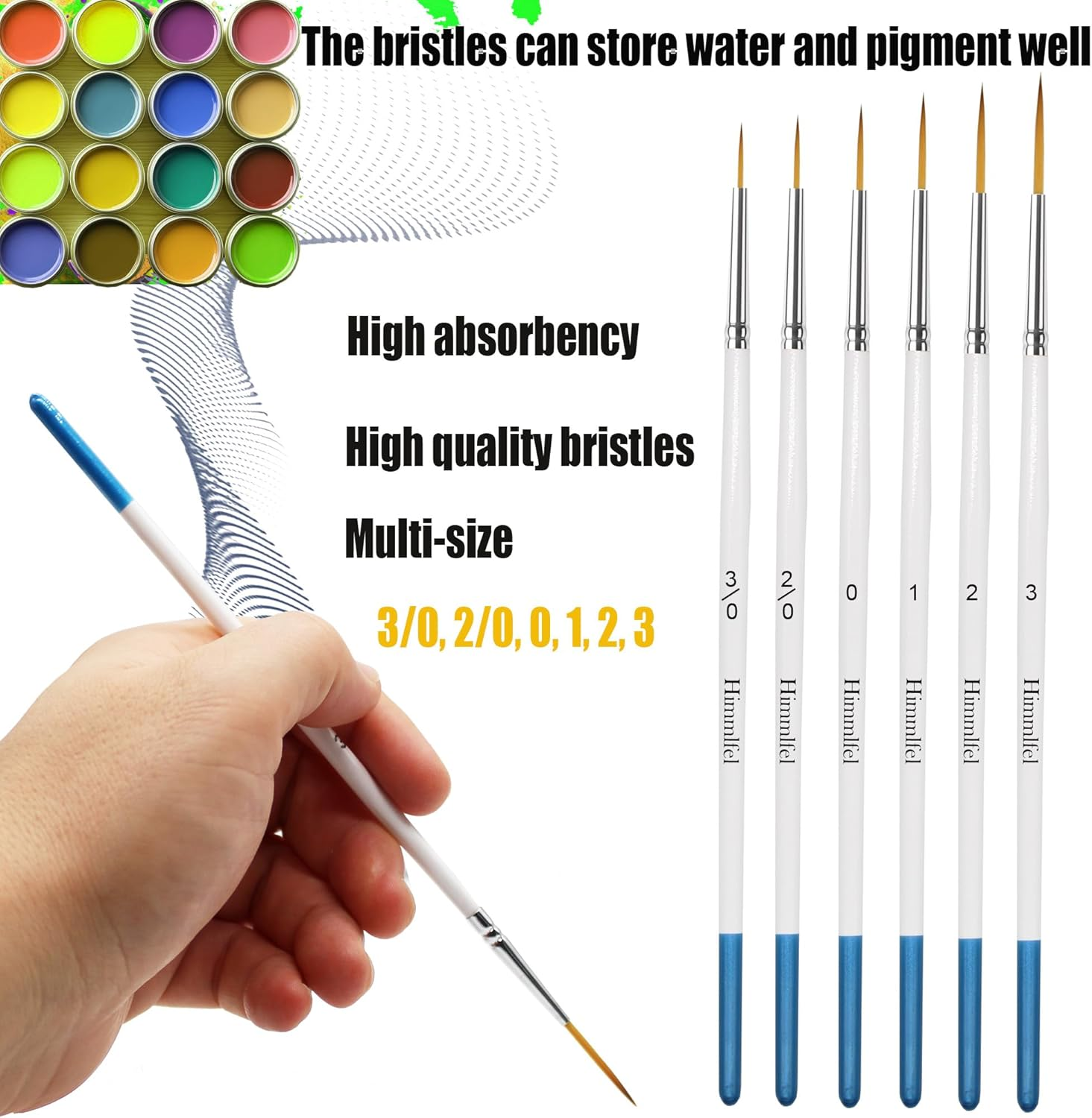 Himmlfel Rigger Brush Set, 6 Pcs Rigger Brushes for Painting Fine Long Lines, Thin Lines, Blades of Grass, Hair and More. Paint Brushes for Acrylic, Watercolour, Oil and Gouache Painting image number 2