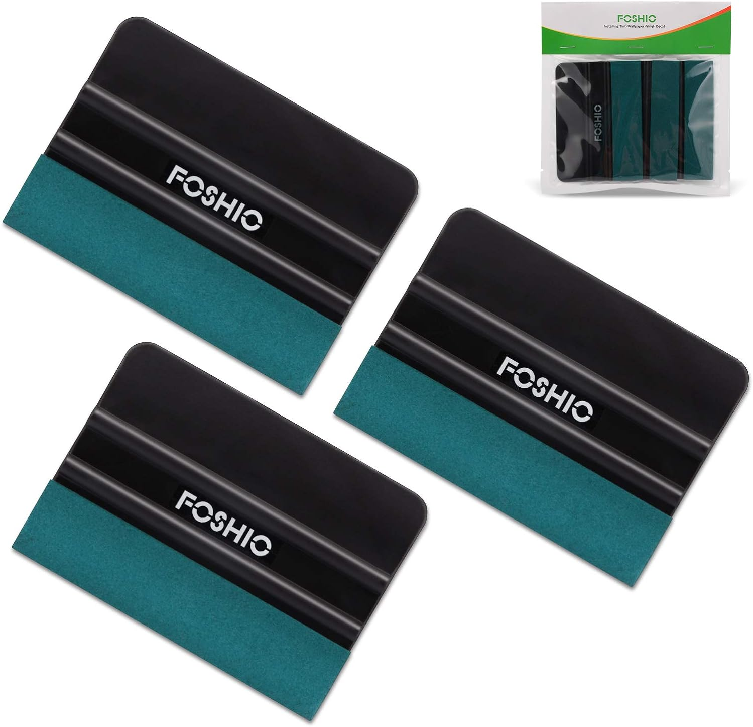 FOSHIO 3Pack Black 4Inch Automotive Felt Squeegee for Auto Vinyl Wrap Window Tint Tool Wallpaper Tool image number 3