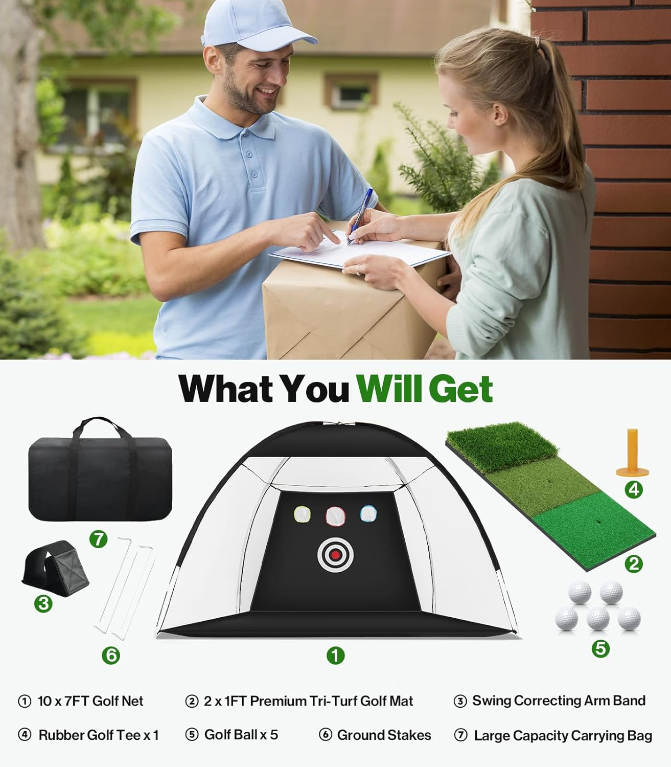 10 X 7Ft Golf Hitting Practice Net: Backyard Driving, Indoor & Outdoor Chipping Training Net with Mat, Targets & Balls, Ideal Gifts for Him, Men, Dad, Husband, Grandpa, Boys, Golfers image number 4