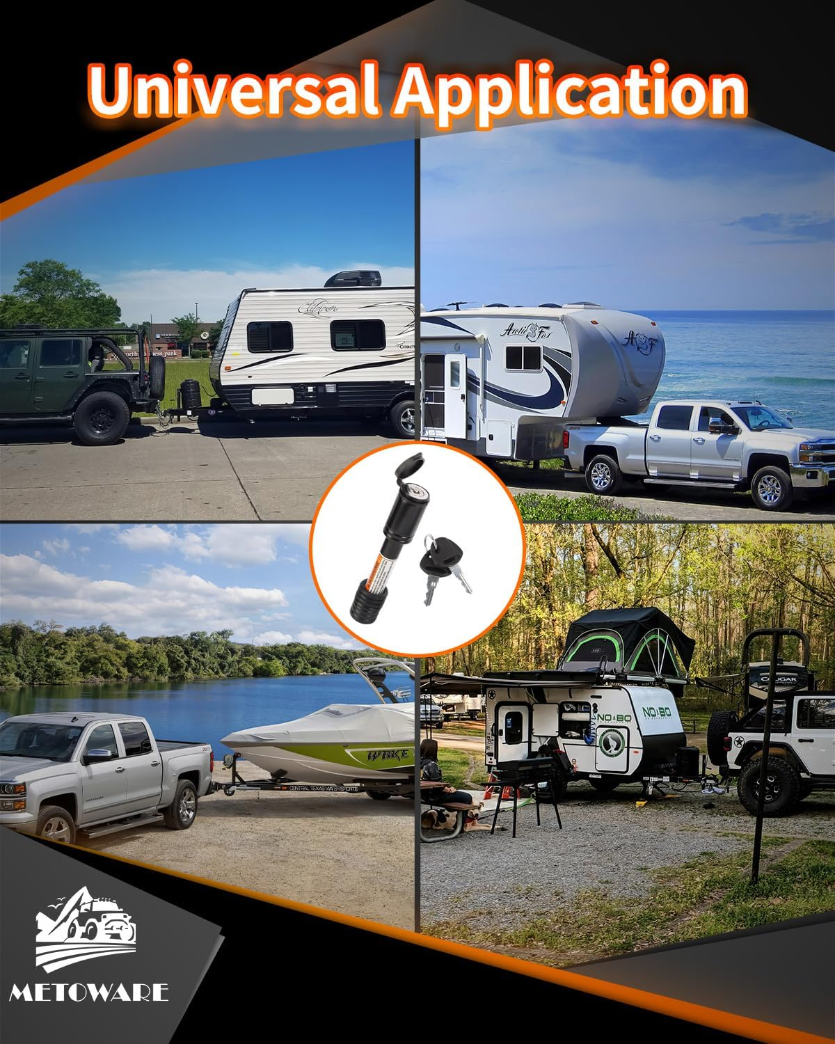 METOWARE Trailer Hitch Lock - 5/8" Dia Locking Receiver Pin, Fits 2" Receiver Tubes, Class III & IV Hitch Receivers, Anti-Theft Trailer Receiver Lock, Black (1 Pack) image number 3