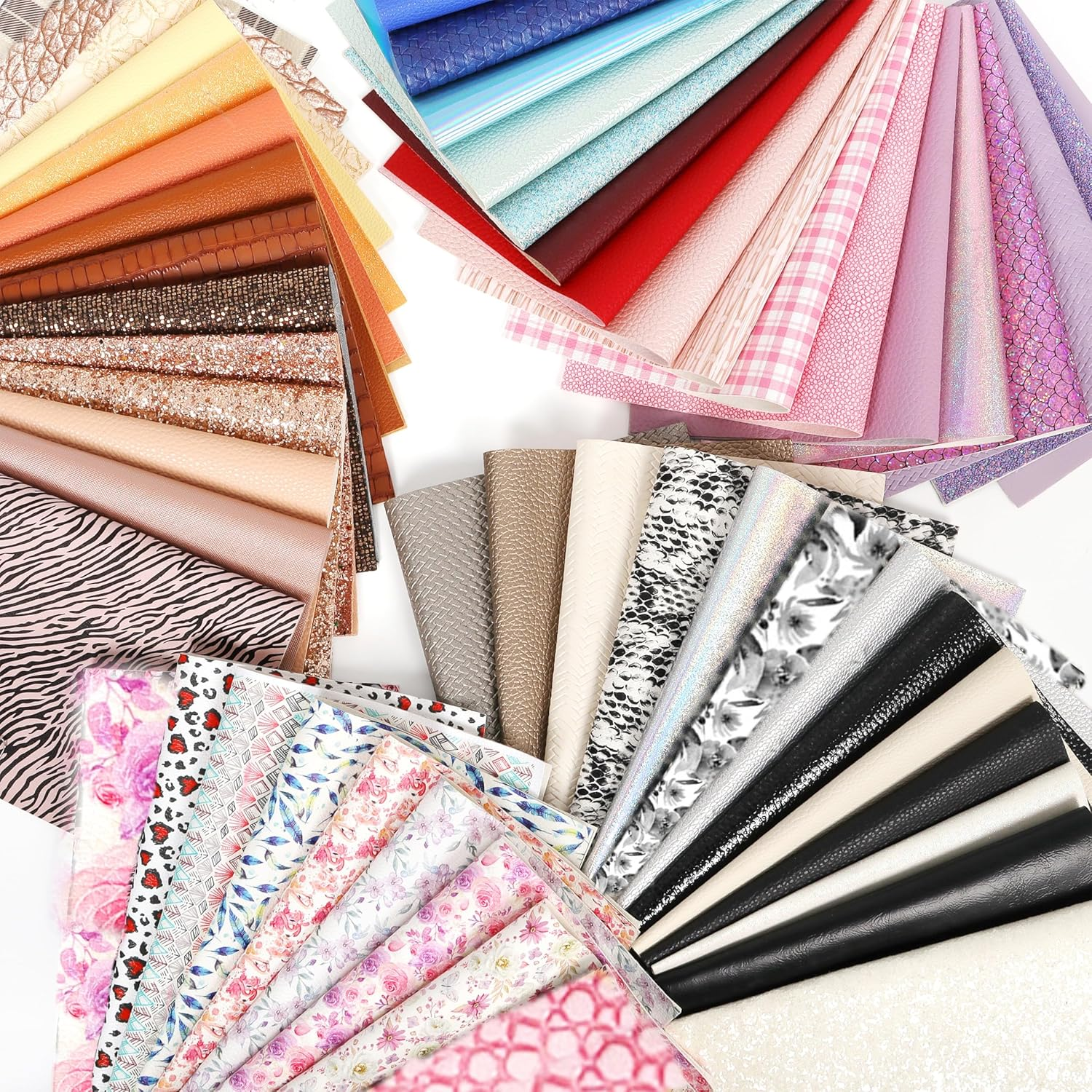 30 Pieces Random Colors Faux Leather Sheets 8X 6Inch Multiple Styles Mixed Glitter Grain Texture Embossed Pattern Printed Colored Leather for Earrings Making Hair Bow and Crafts DIY