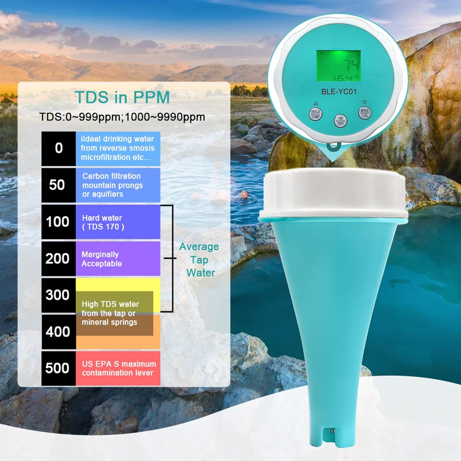 6 in 1 Digital Water Tester, PH EC TDS ORP Temp R Esidual C Hlorine Water Quality Tester, Phone APP Data Synchronization Display Water Testing Meter for Swimming Pool, Aquariums image number 4