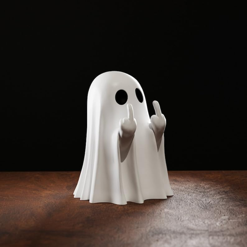 Gladyell Halloween Ghost Figurine - Spooky Resin Middle Finger Ghost Statue, Cute Ghost Decor for Halloween Decorations, Porch and Indoor Spooky Home Decor image number 3