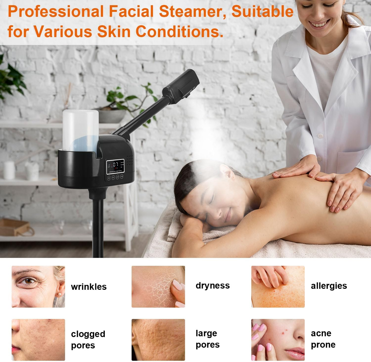Professional Facial Steamer, Black Facial Steamer Upgrade PTC Heating, Esthetician Steamer Hot Mist Face Steamer for Salon Spa Beauty image number 5