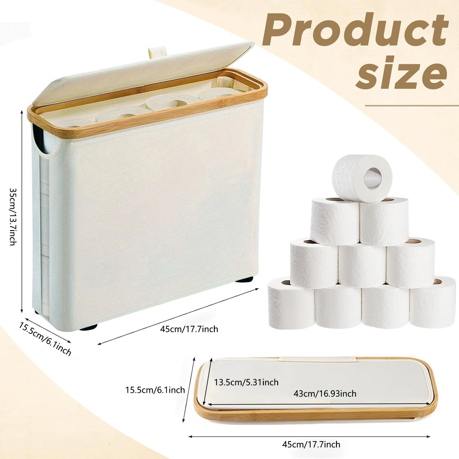 Toilet Paper Storage Basket, Toilet Paper Storage with Lid, Toilet Paper Organizer for Bathroom, Free Standing Toilet Paper Holder, Toilets Holder for up to 12 Rolls, for Bathroom (White)