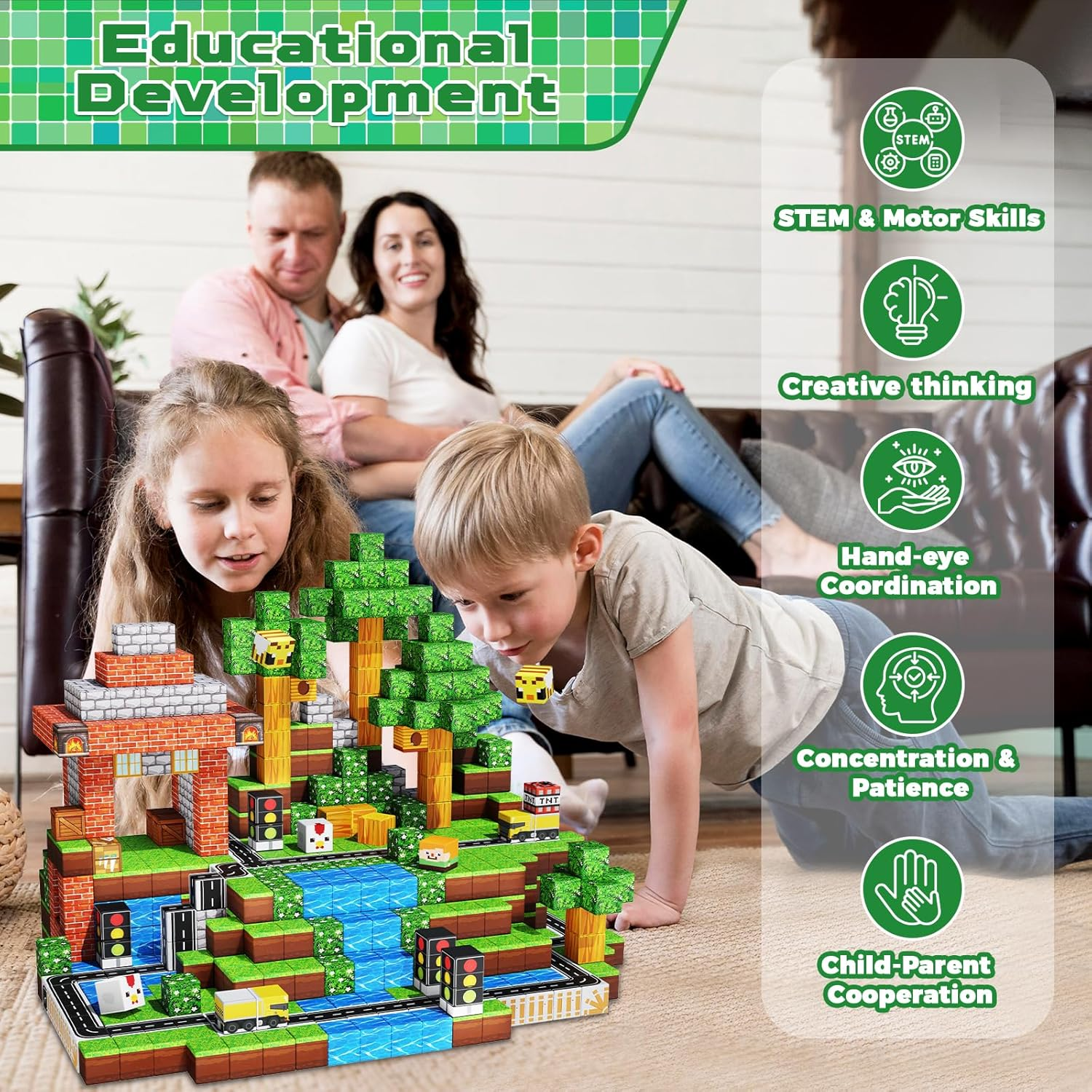 Magnetic Blocks - 150PCS Building Blocks Road Forest Magnetic Cubes - Toys for Montessori Toddler Birthday Gifts -STEM Sensory Construction Toys for Kids Ages 3+ for Boy & Girl image number 6