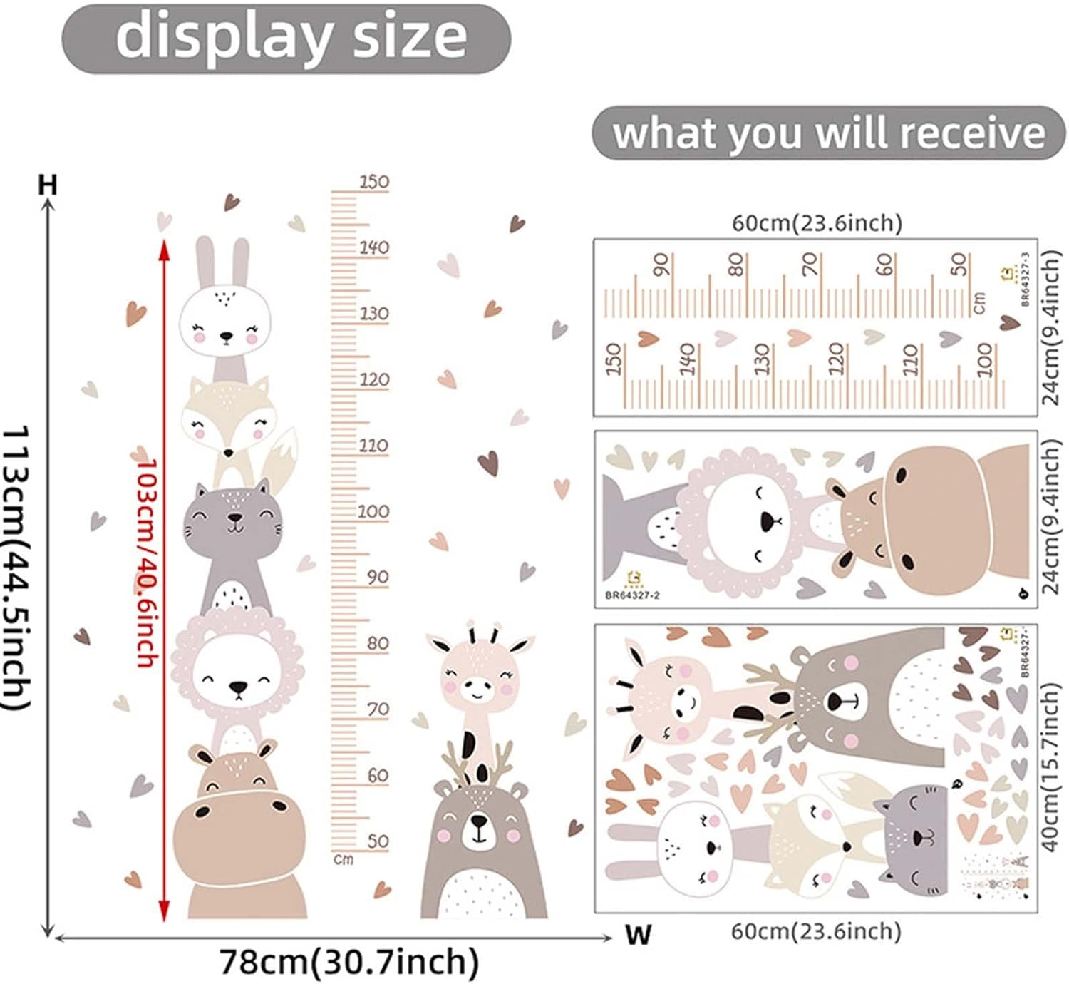 MLAFE Kawaii Wall Decorations, Cute Cartoon Height Chart Stickers, Growth Chart for Wall, Living Room, Bedroom Wall Decoration Stickers (Hippo Stacked Yellow) image number 2