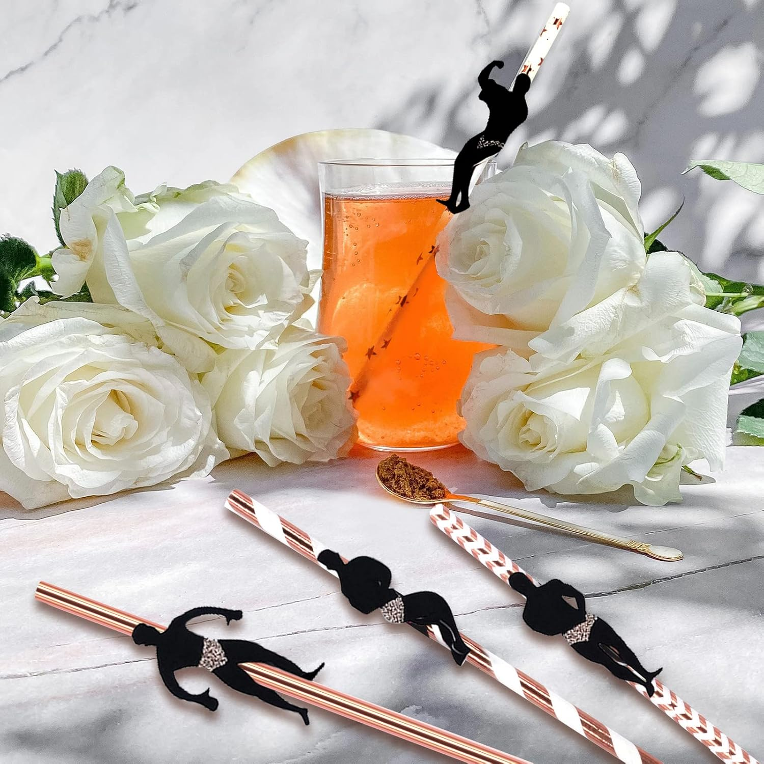 18Pcs Rose Gold Bachelorette Cocktail Straws - Dancing Men Male Stripper Straws for Bachelorette Decoration