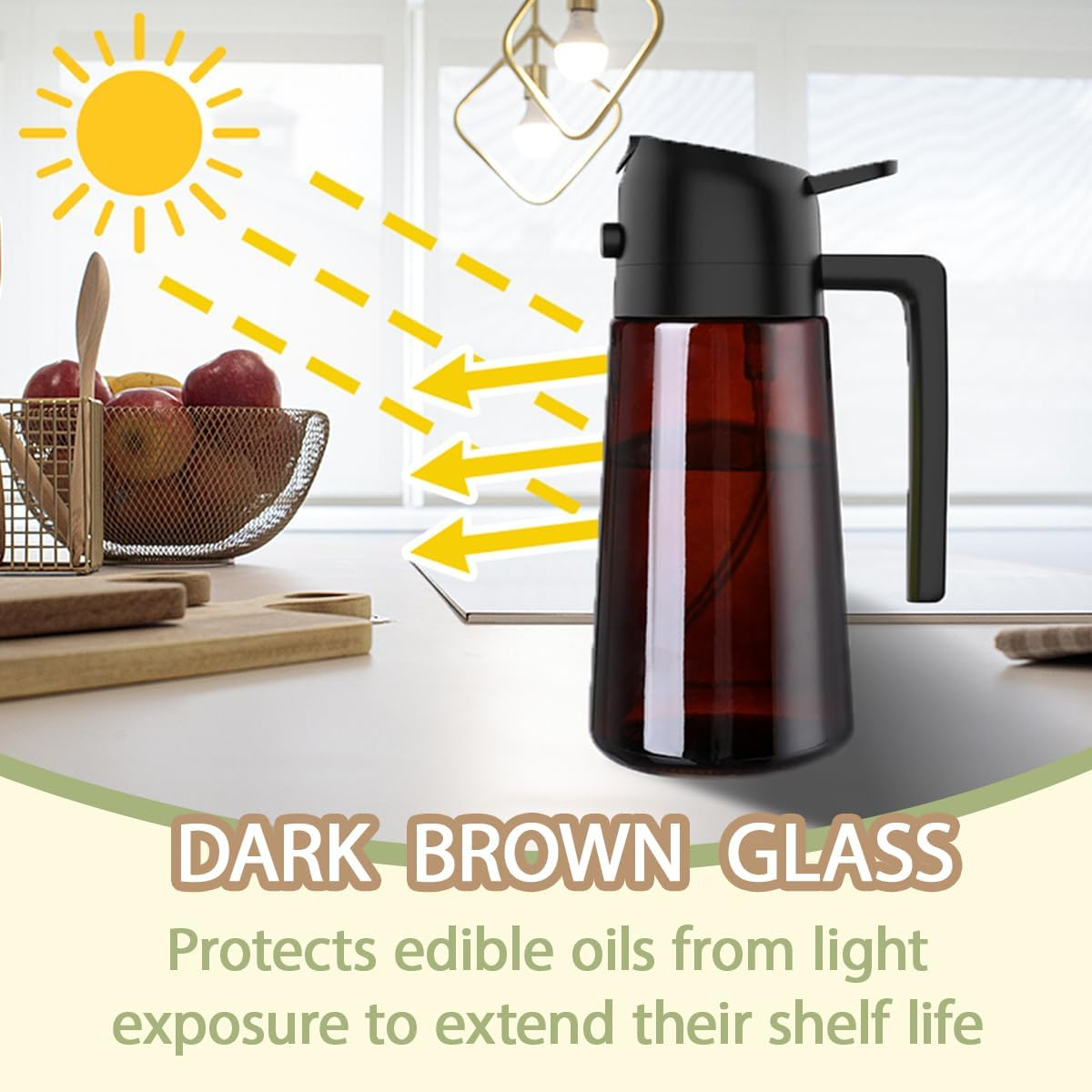 Blissify 2 Pack Oil Spray Bottle Dark Glass, 2 in 1 Olive Oil Dispenser and Oil Sprayer for Cooking, Light-Blocking Amber Oil Mister with Brush Labels for Kitchen, Salad, Frying, BBQ (White & Brown) image number 3