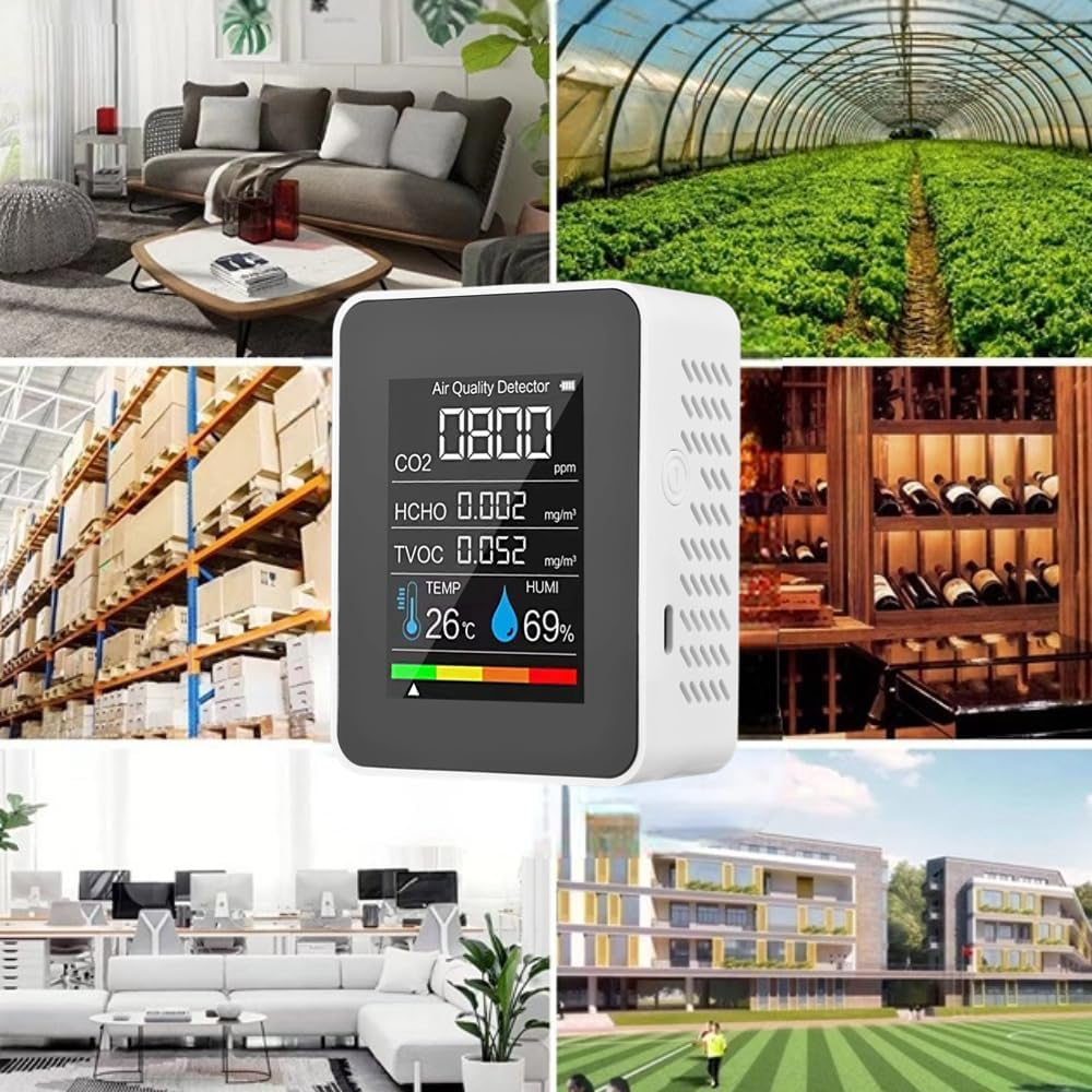 Poemtian Air Quality Monitor 5 in 1 Formaldehyde HCHO TVOC Tester LCD Temperature Humidity Tester Indoor CO2 Detector for Room Office Greenhouse Warehouse image number 1