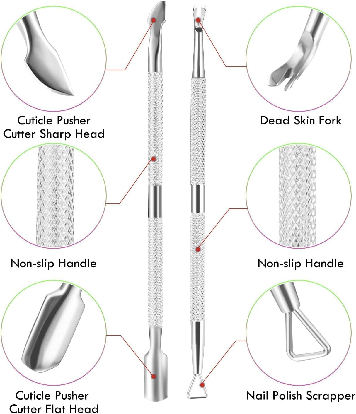 Miners2000 Cuticle Trimmer Cuticle Remover with Cuticle Pusher,Professional Stainless Steel Durable Pedicure Manicure Tools Cutter Nipper Scissor Clipper for Fingernails and Toenails Dead Skin Silver image number 6