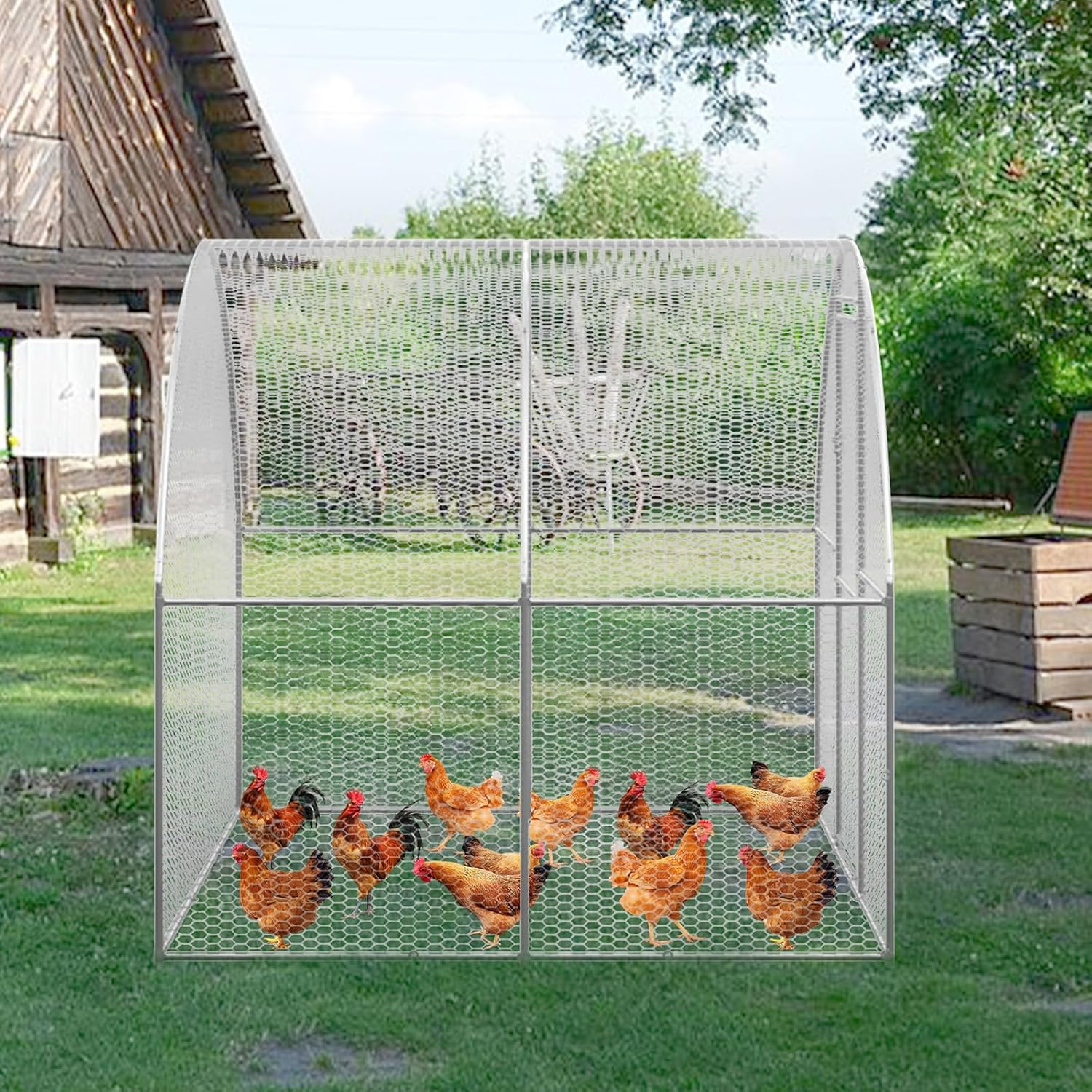 Chicken Coop Large Rabbit Hutch, 3X2X2 M Coops Pet House Run Cage Walk in Guinea Pig Ferret Bunny Hen Chook, Outdoor Metal Door Farm image number 5