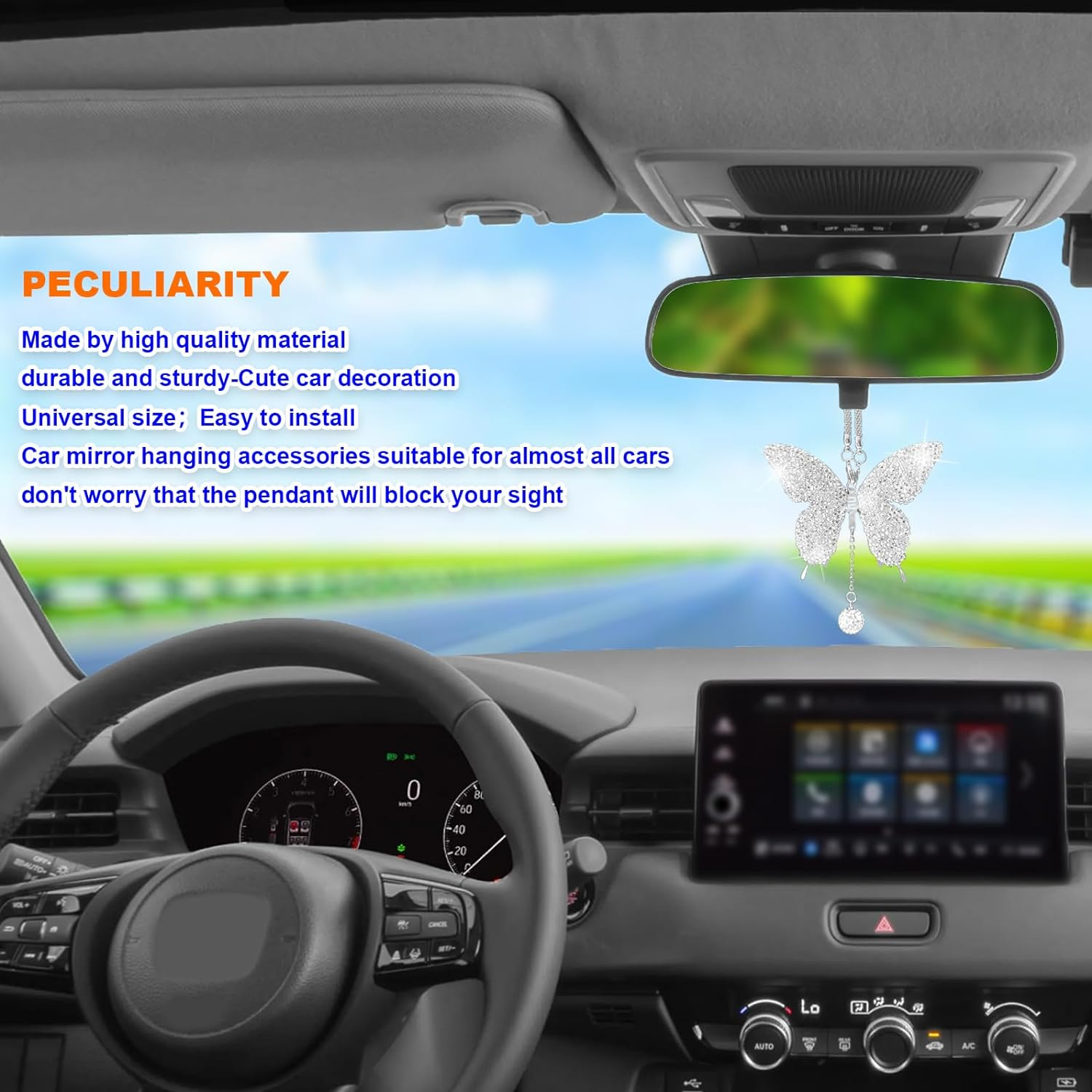 NOTISH Bling Butterfly Diamond Car Accessories, Crystal Car Rear View Mirror Charms, Charms Good Luck Gifts Amulet Ornament Hanging Interio Car Decoration for Women Interior(White) - Red image number 5