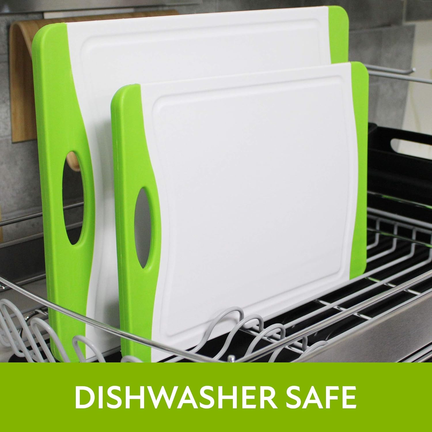 Neoflam 53104 Poly Cutting Board with Microban Antimicrobial Protection, 17X12 Inch Flutto 2-PC Set White/Green, White Green image number 5