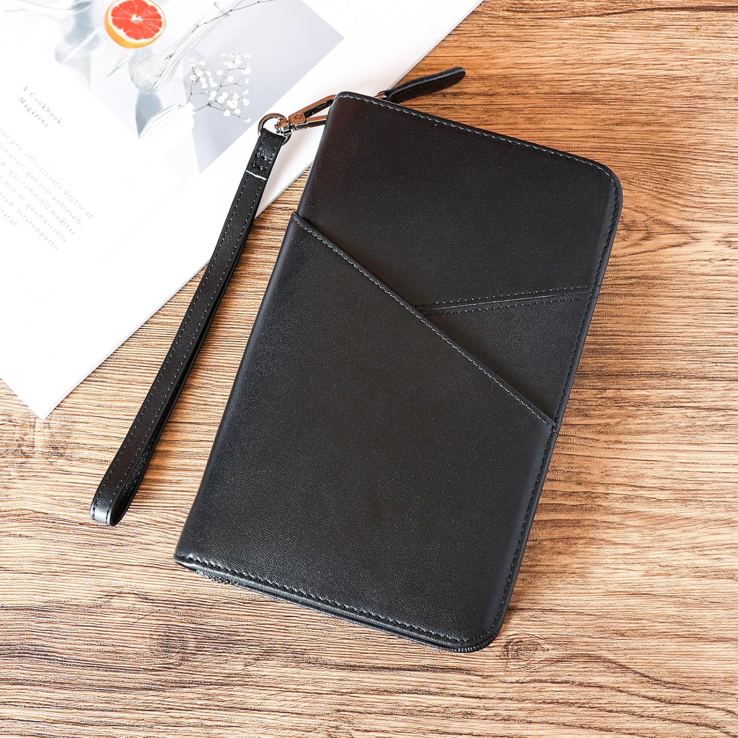 Polare Full Grain Leather Passport Holder with YKK Zipper RFID Blocking Travel Document Organizer Ticket Holder Cover Case Holds 2 Passports, Black, Retro - Dark Brown image number 4