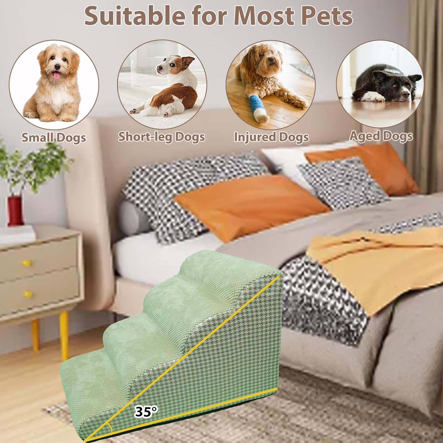 Kopmath Dog Stairs for Beds and Couches, 4-Tiers Dog Steps, Sturdy and Stable, Strong-Support High Density Foam, Protect Pets Joints, Non-Slip Bottom Design,18.1" H image number 6