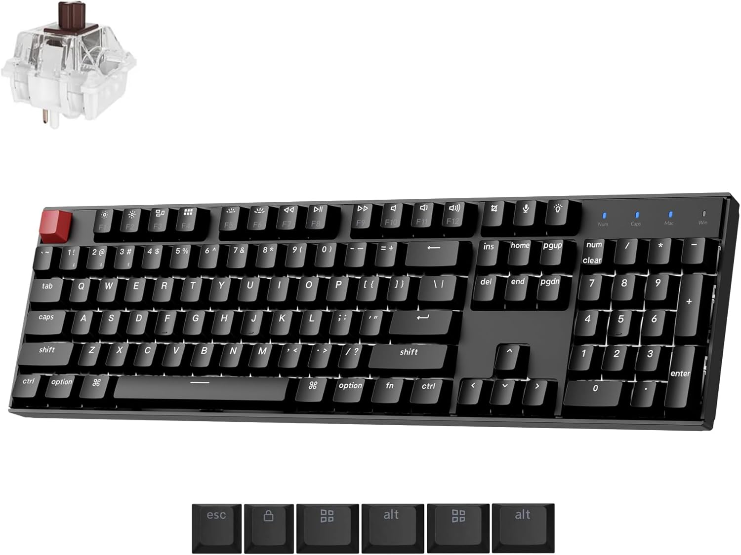 Keychron K10 Version 2 QMK Mechanical Keyboard Full Size 104 Keys, Bluetooth 5.2 Wireless/Wired Connection Programmable Keys, White Backlit with Shine-Through Keycaps for Mac Windows Linux