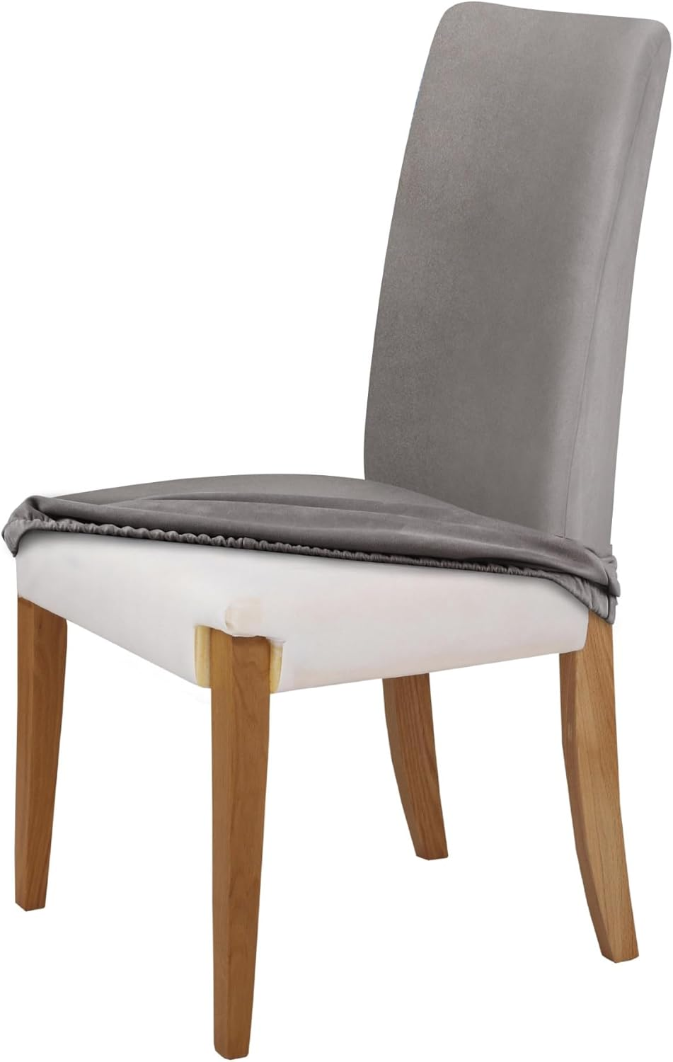 Sherwood Home Premium Faux Suede Eco-Friendly Durable Luxuriously Smooth to Touch Stretchable and Easy to Maintain Fabric Easy to Install Anti-Slip Dining Chair Cover Protector (1 Seater) - Silver